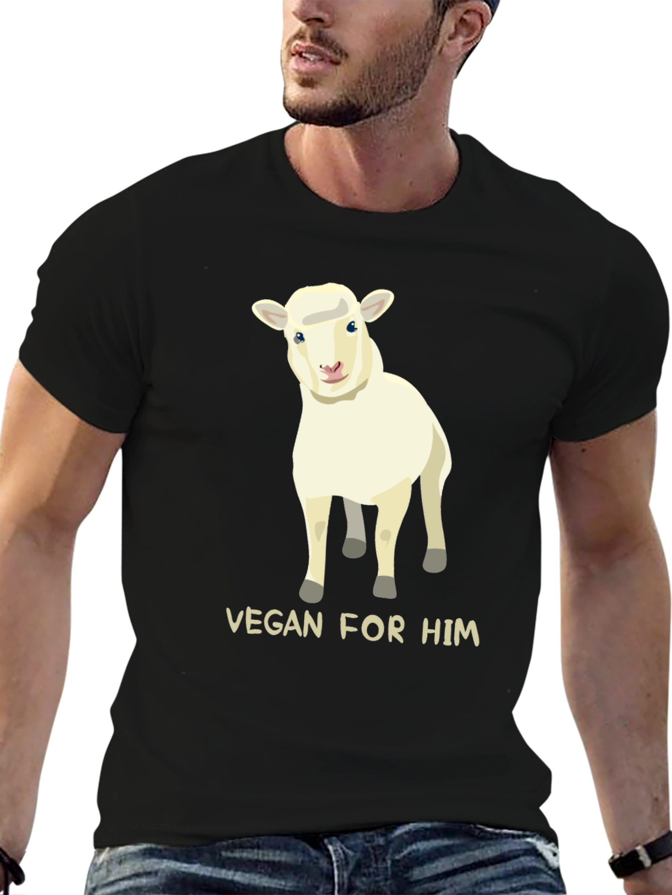 Black Vegan For Him Sheep Graphic Tee view 6
