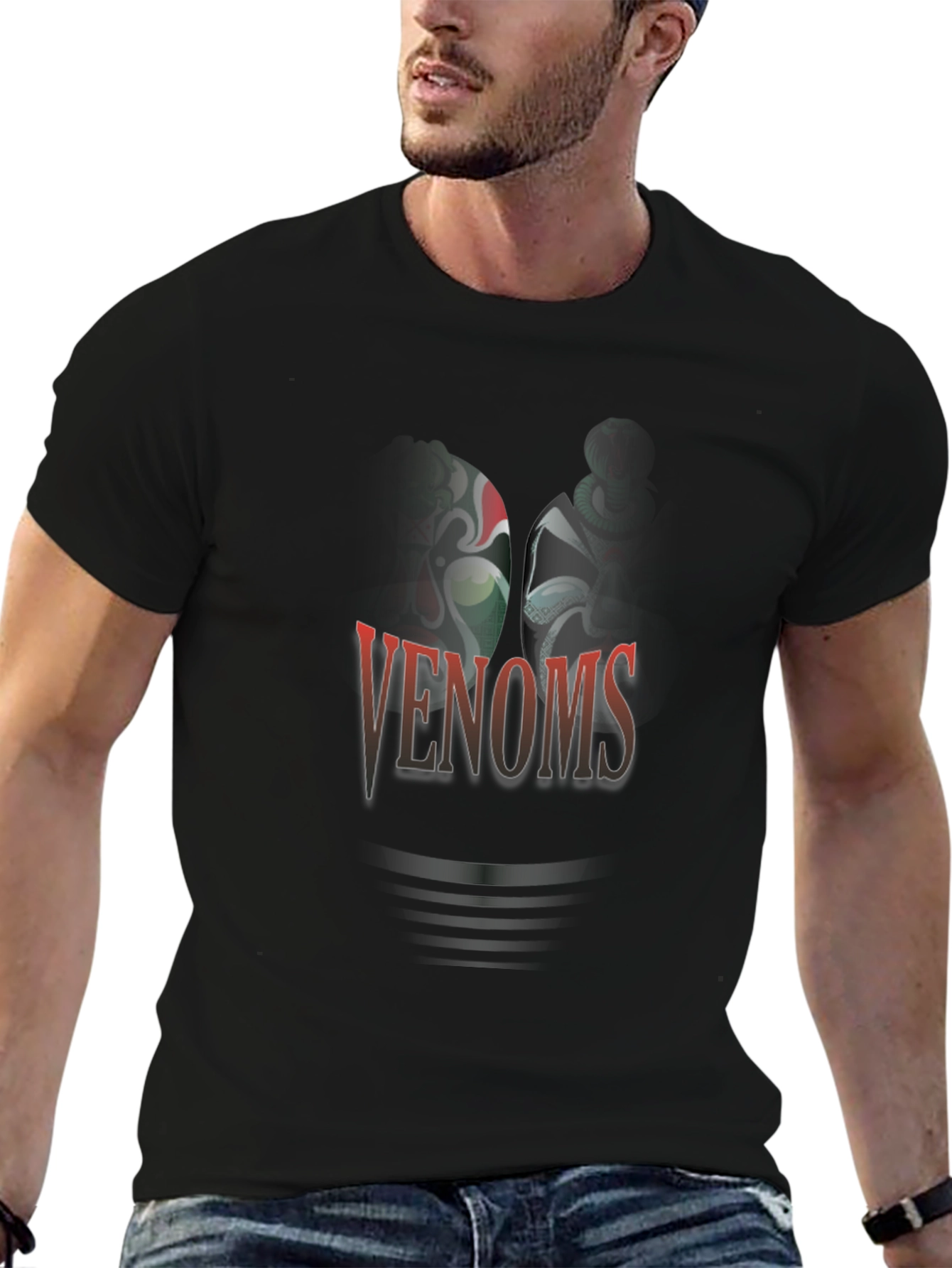 Black Venoms T-Shirt - Unique Design, Black Cotton Tee view 6