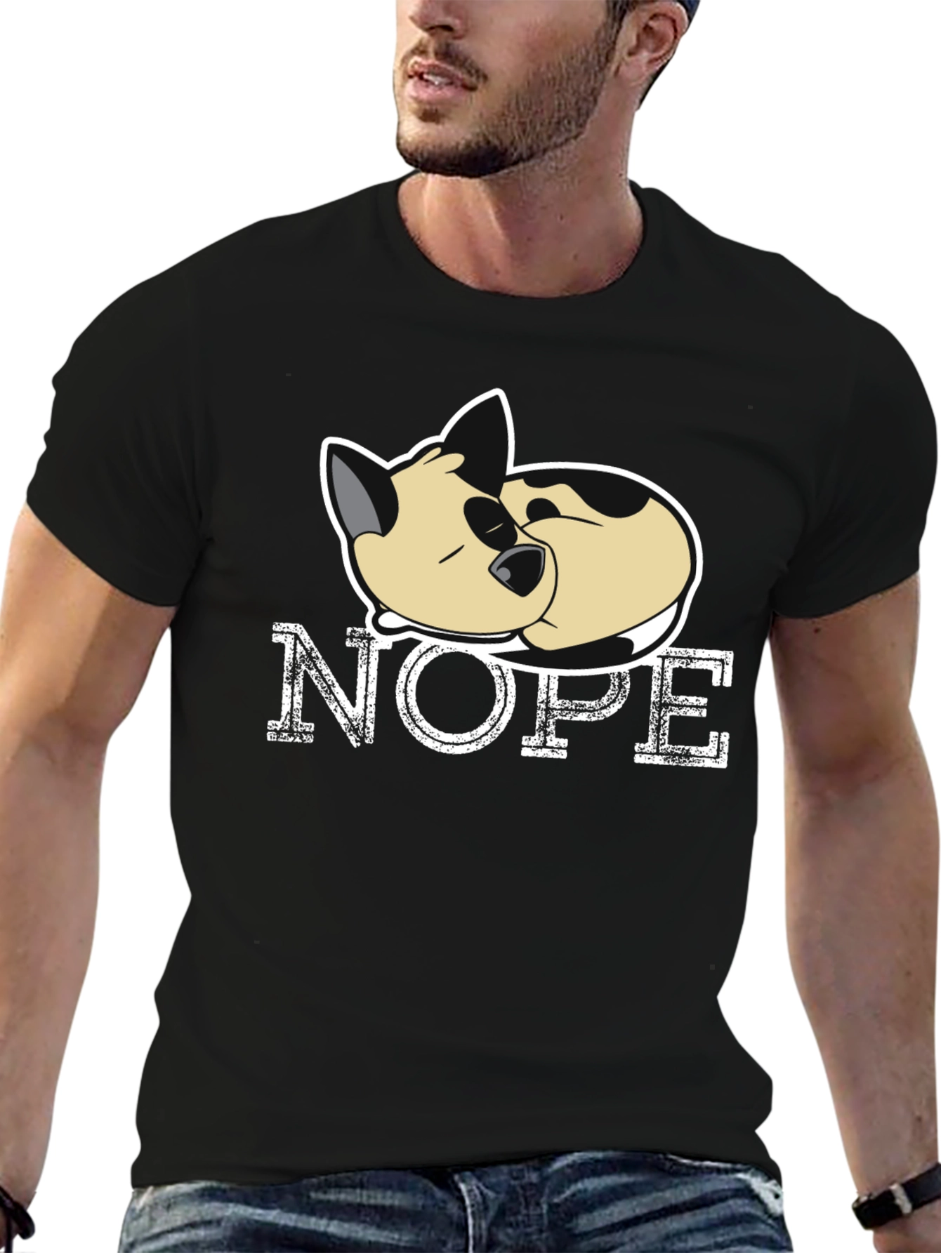 Black Nope Cat T-Shirt - Funny Lazy Cat Tee view 6