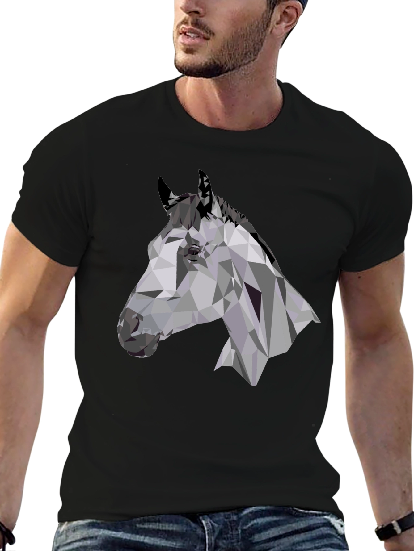Black Geometric Horse Head Black T-Shirt view 6