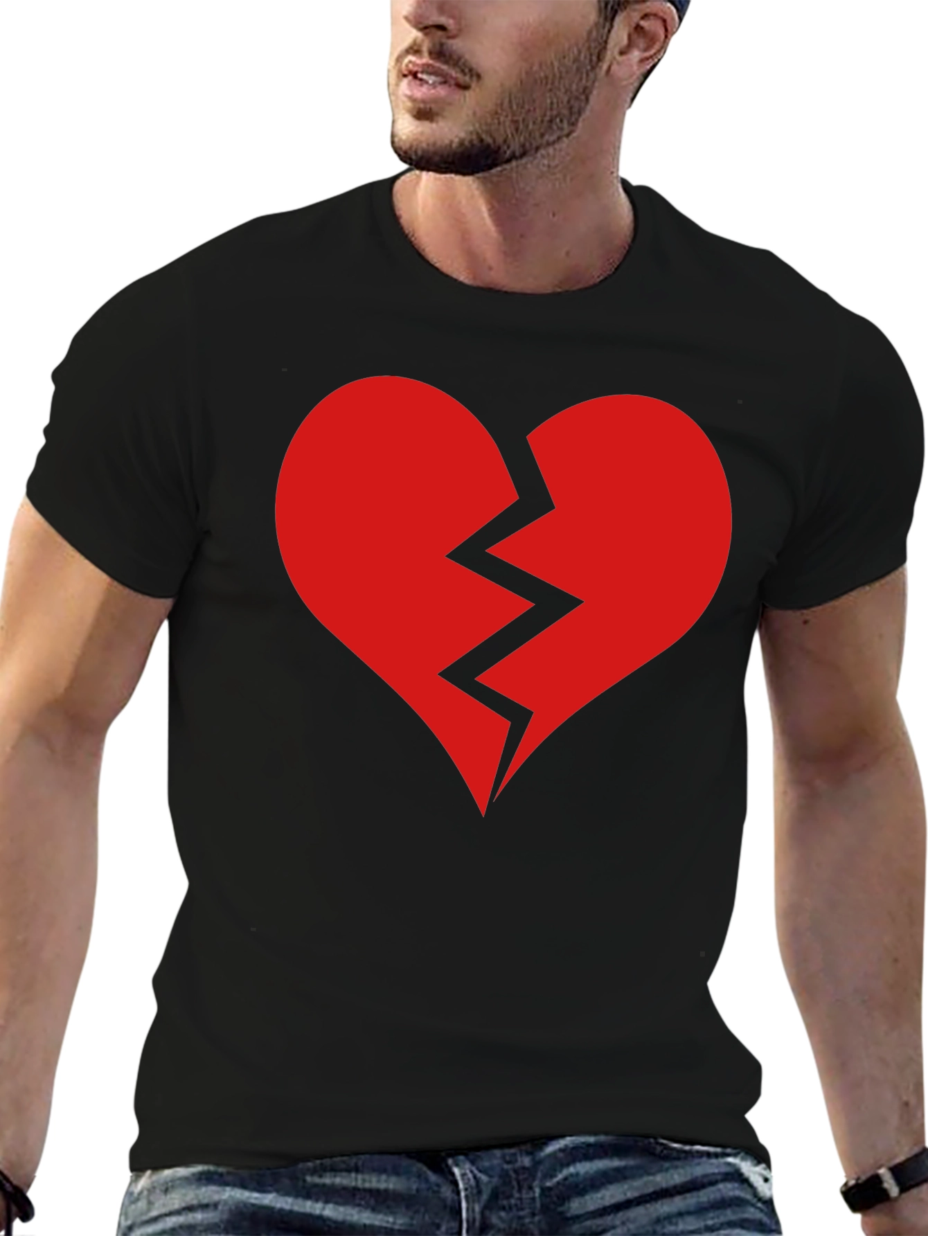 Black Broken Heart Graphic Tee - Black Cotton T-Shirt view 6
