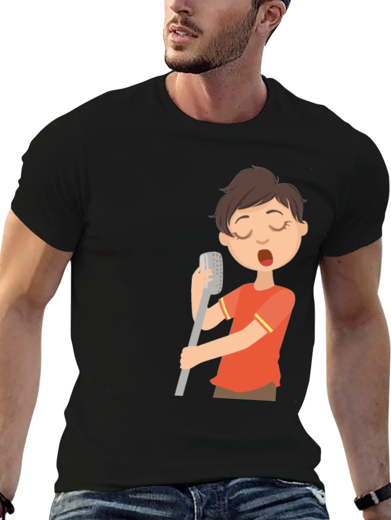 Black Singing Boy Graphic Tee - Black Cotton Blend T-Shirt view 6