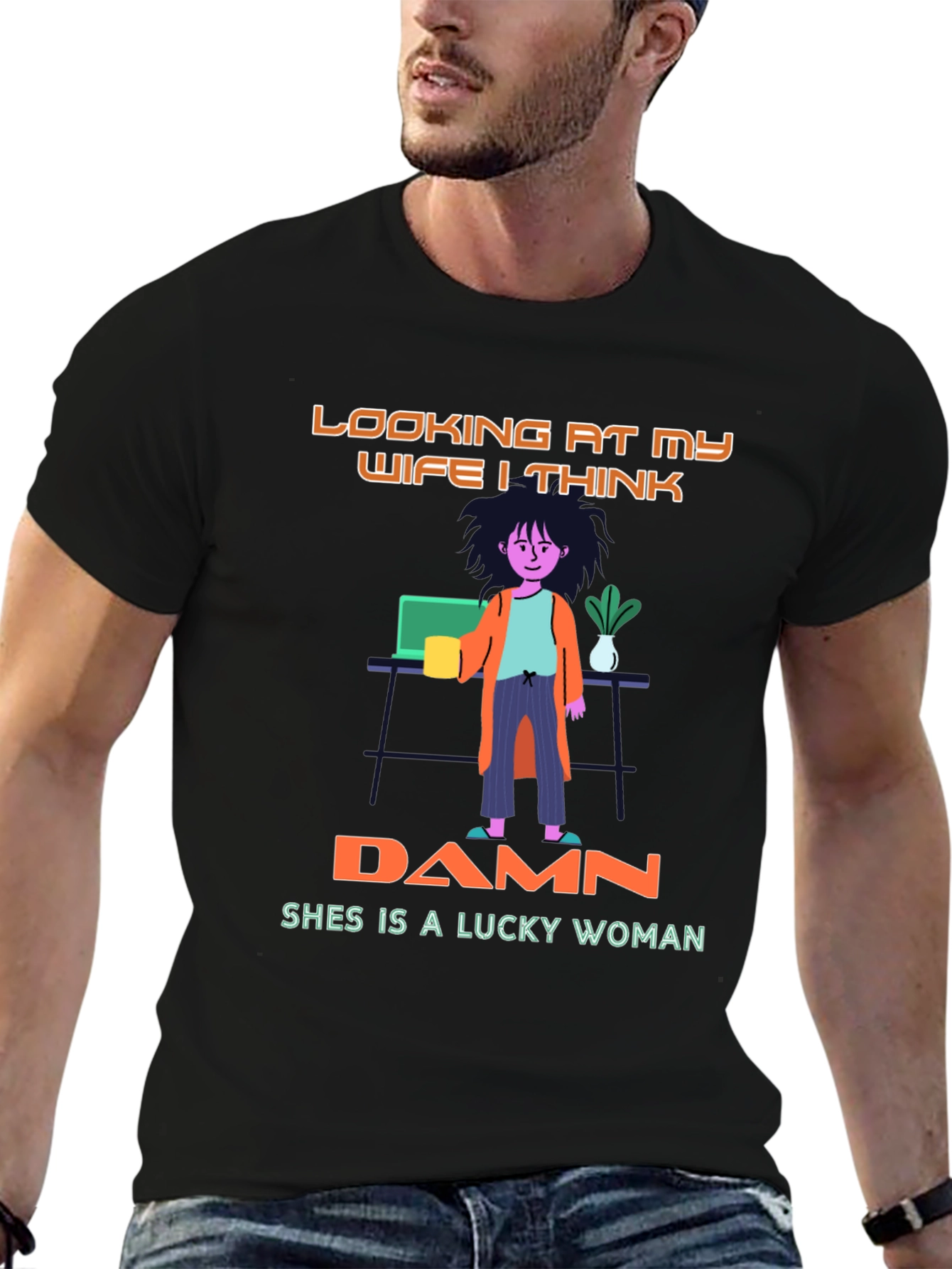 Black Lucky Woman Graphic T-Shirt view 6