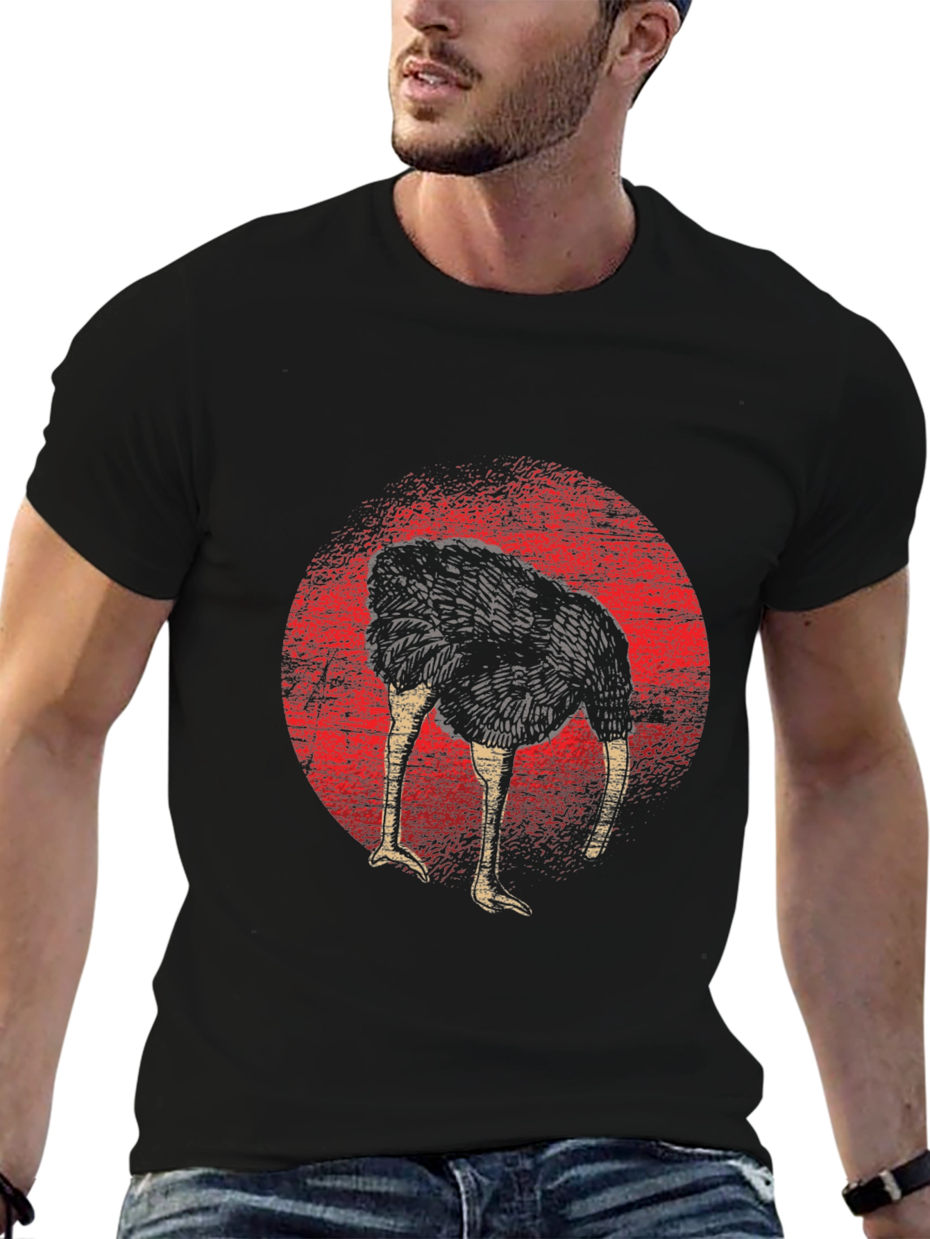 Black Ostrich Head in Sand Graphic Tee - Funny Graphic T-Shirt view 6