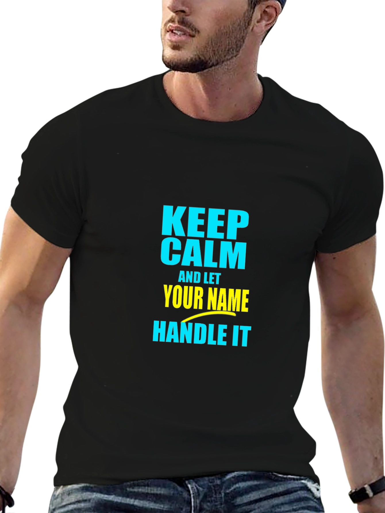 Black Keep Calm T-Shirt - Personalized Name Handle It view 6