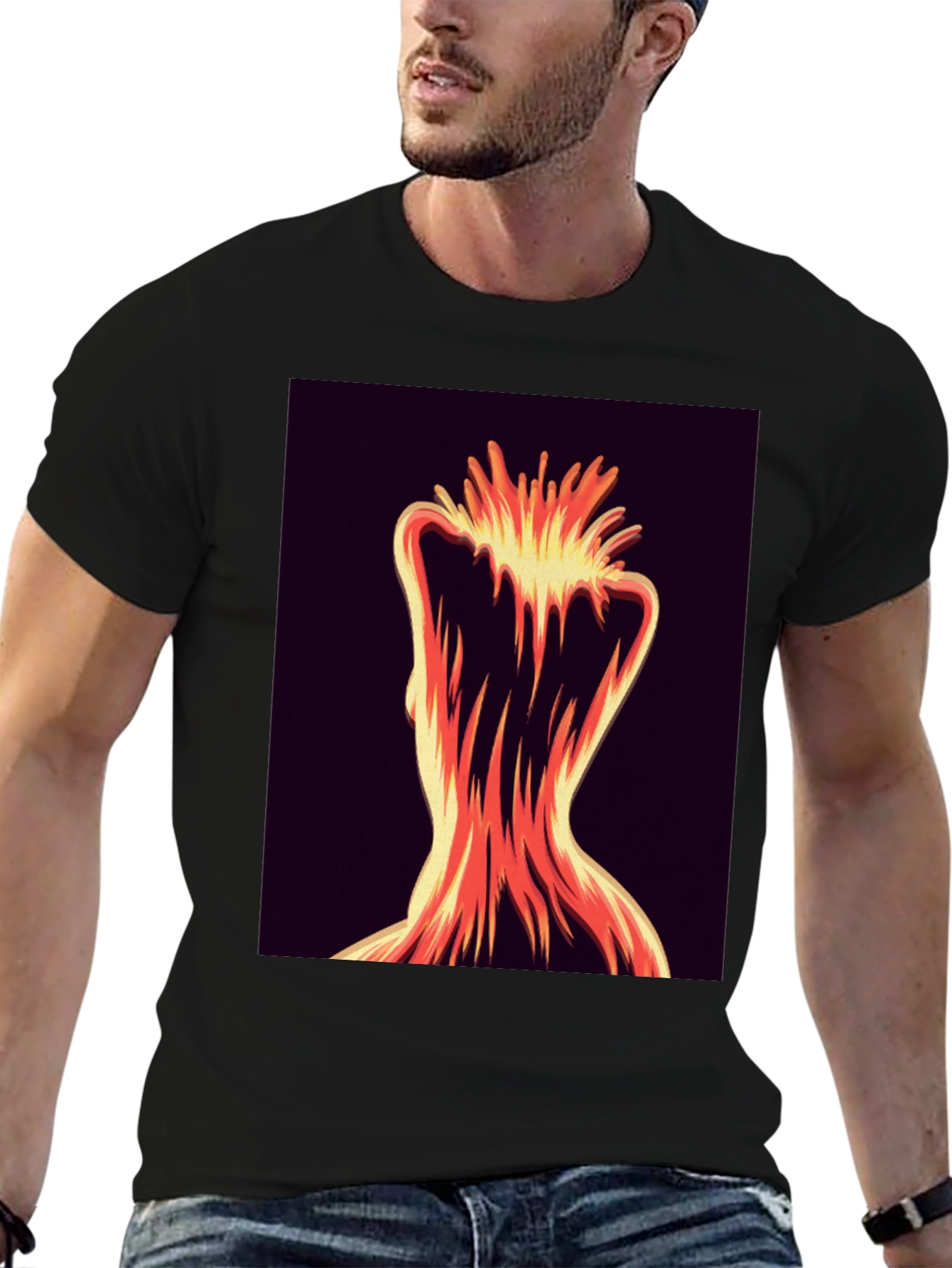 Black Abstract Fiery Figure Tee - Bold Graphic Print view 6