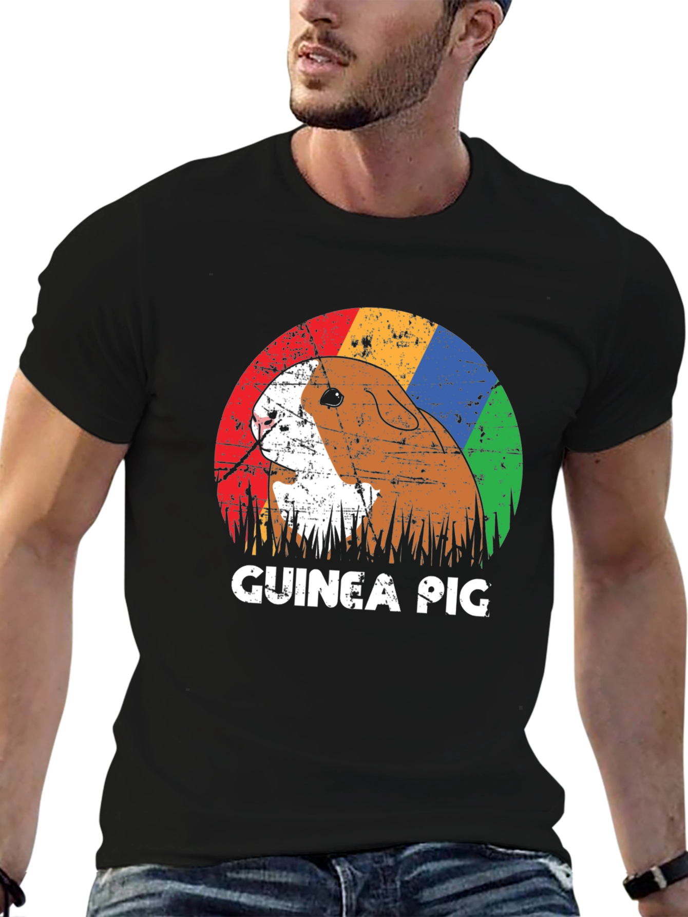 Black Retro Guinea Pig Graphic T-Shirt - Unisex view 6