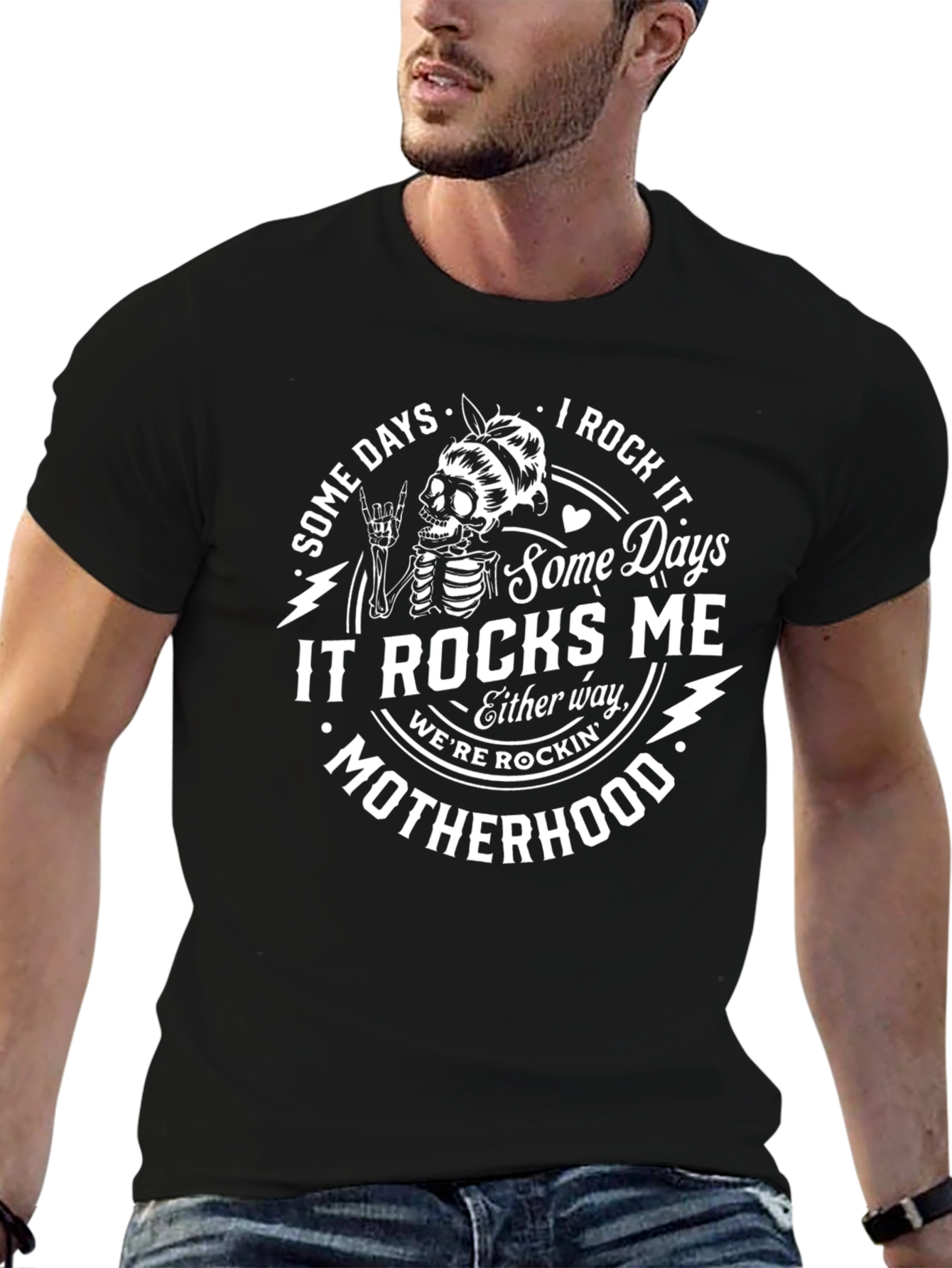 Black Rockin' Motherhood T-Shirt - Black, Graphic Tee view 6