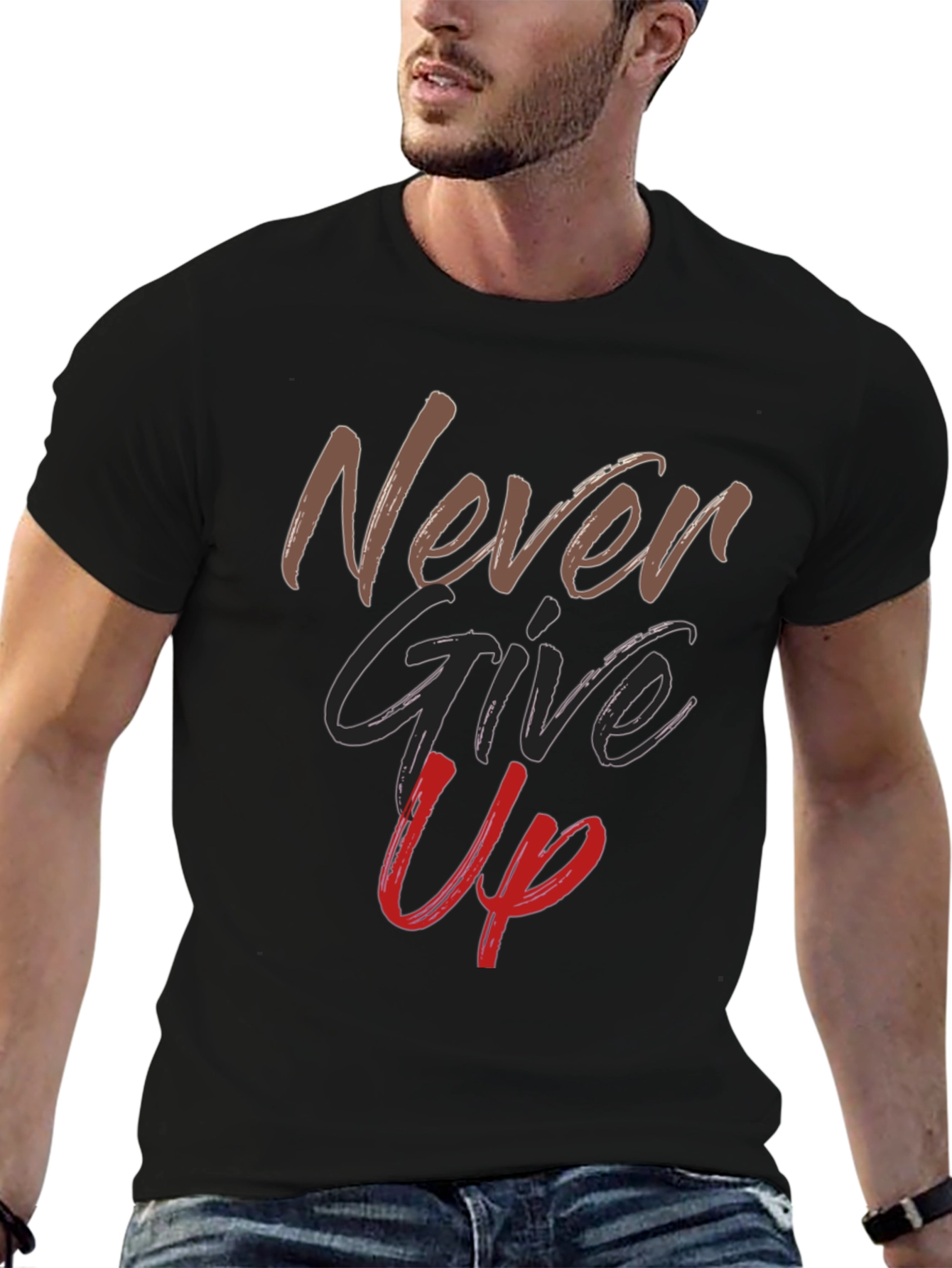 Black Never Give Up Graphic Tee - Motivational Shirt view 6