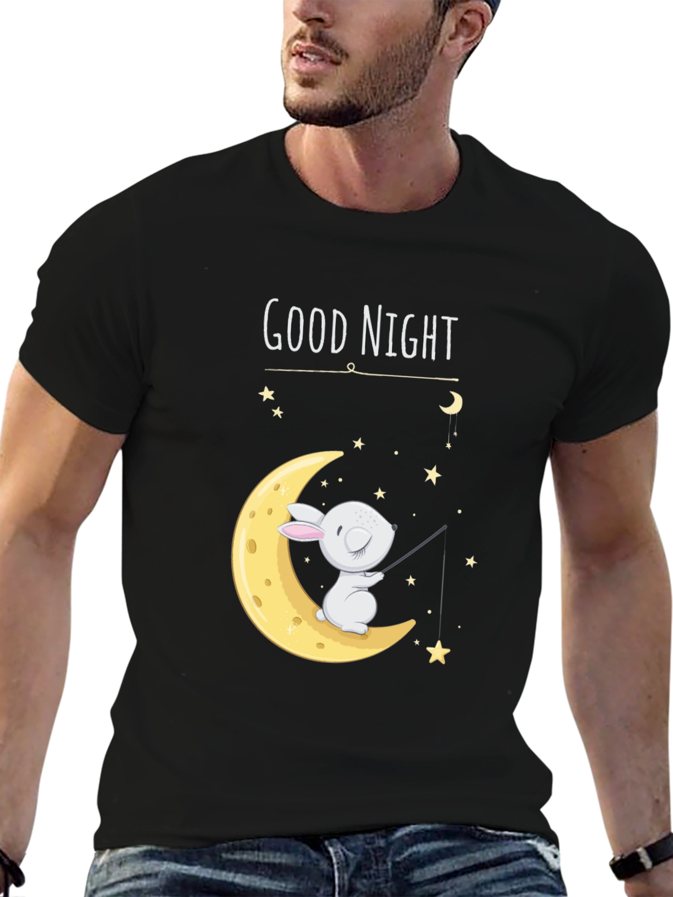 Black Good Night Moon Bunny Graphic Tee view 6