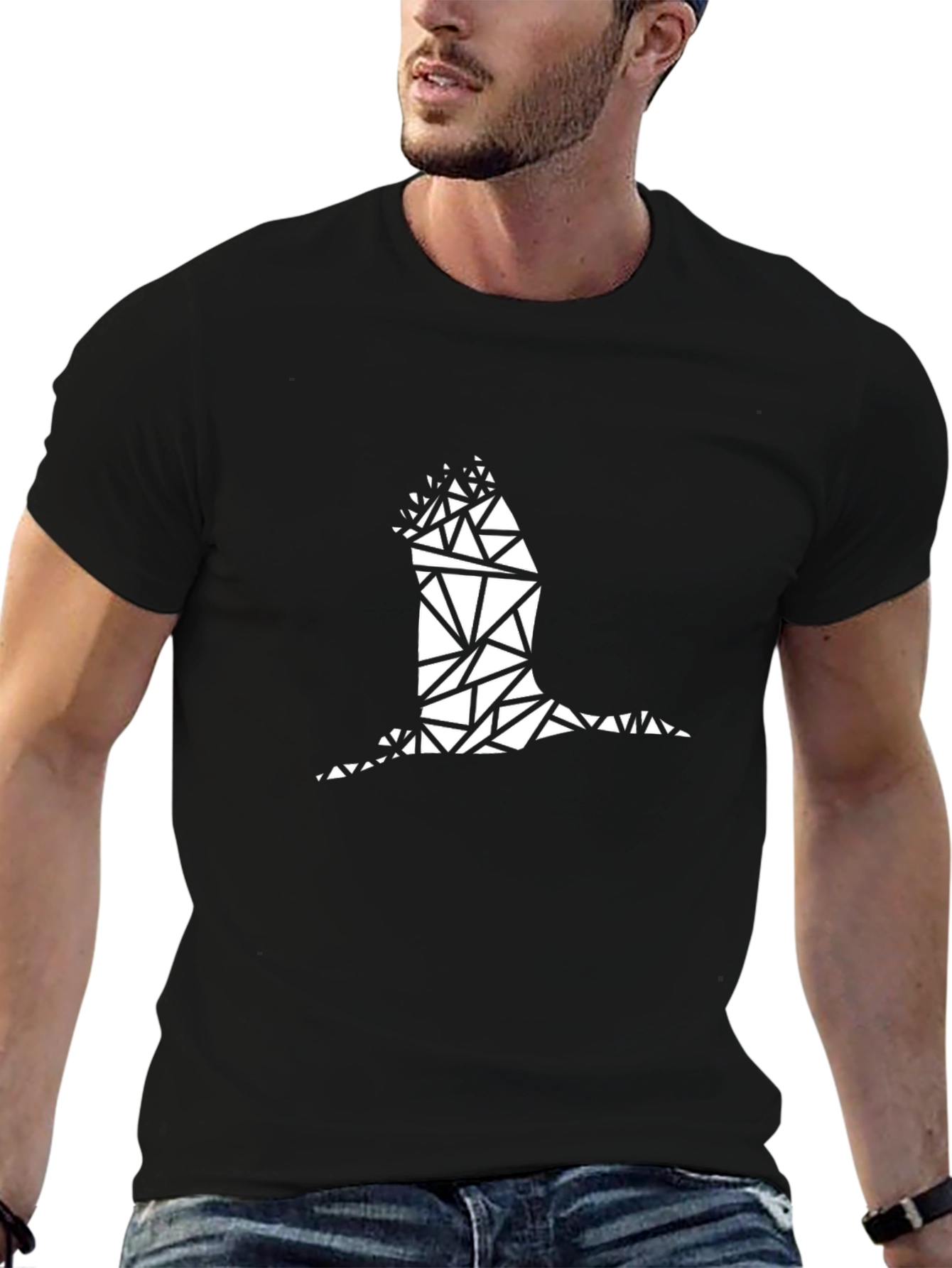 Black Geometric Bird Graphic Black T-Shirt view 6