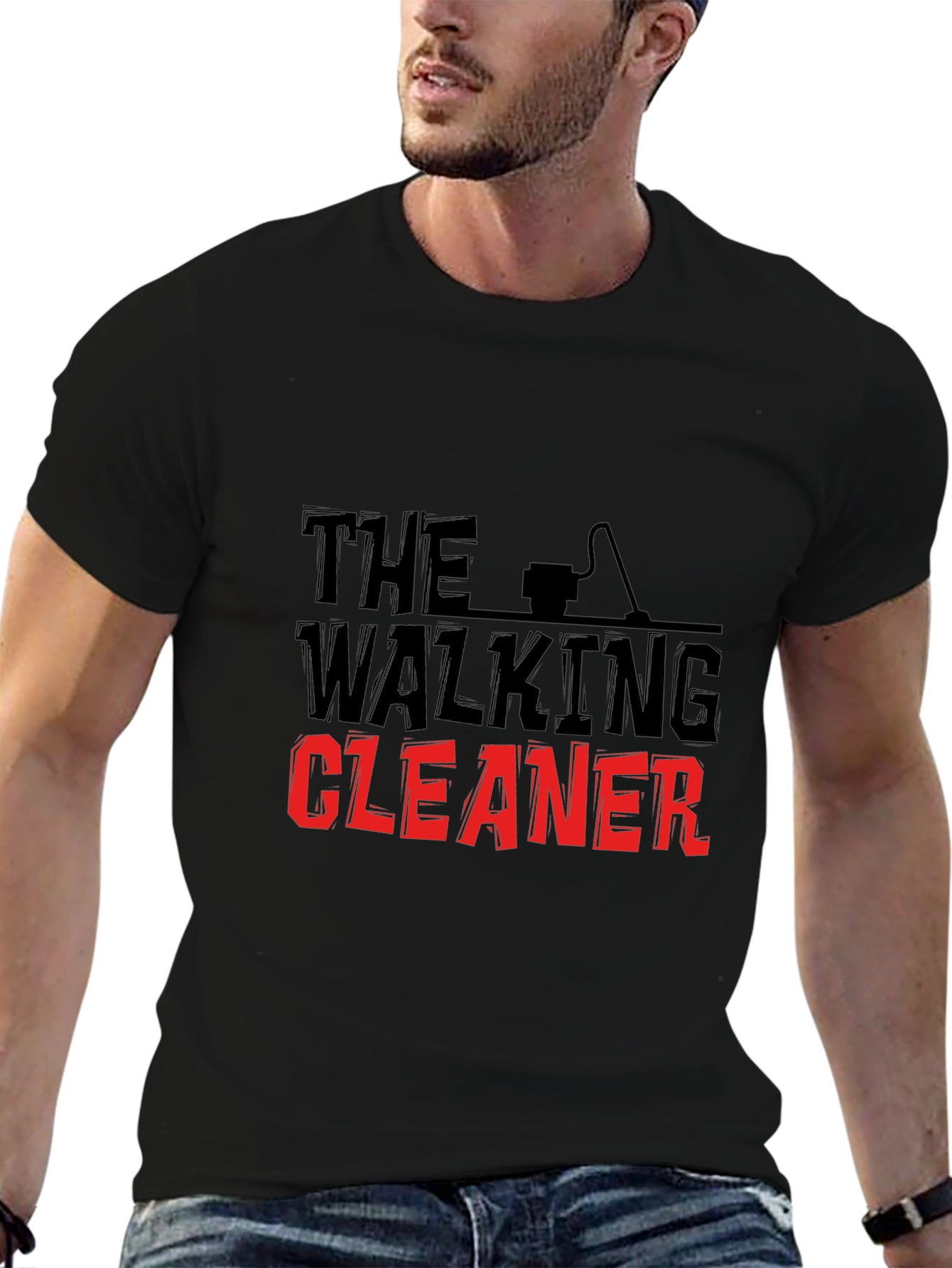 Black The Walking Cleaner Graphic T-Shirt view 6
