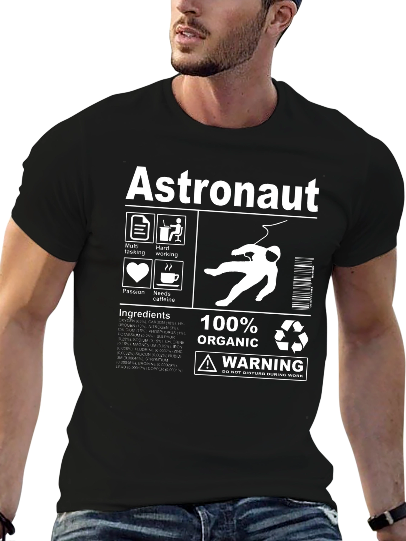Black Astronaut Funny T-Shirt, 100% Organic view 6