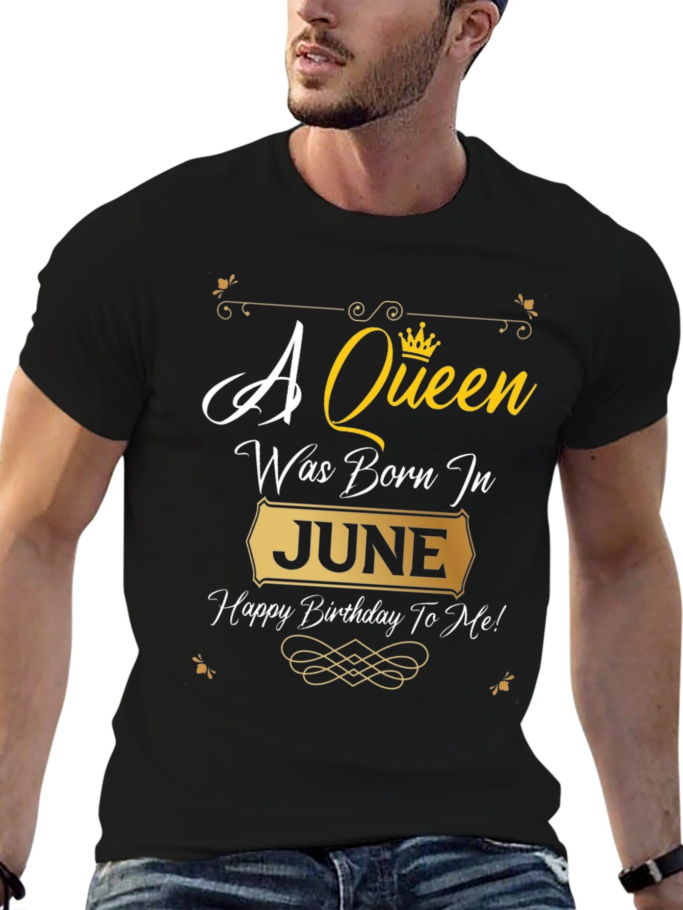 Black A Queen Was Born In June Birthday T-Shirt view 6
