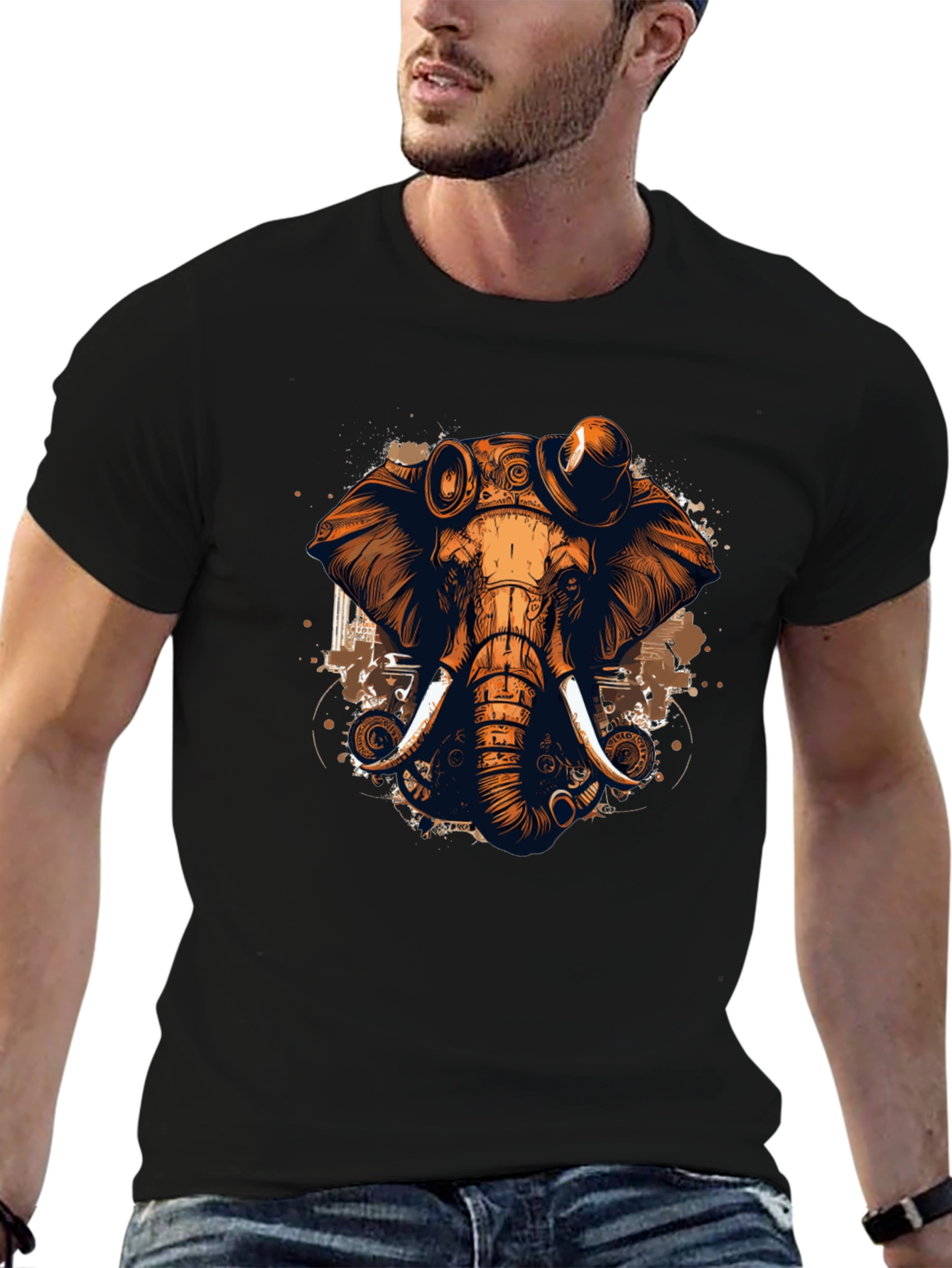 Black Steampunk Elephant Graphic Tee - Unique Design view 6
