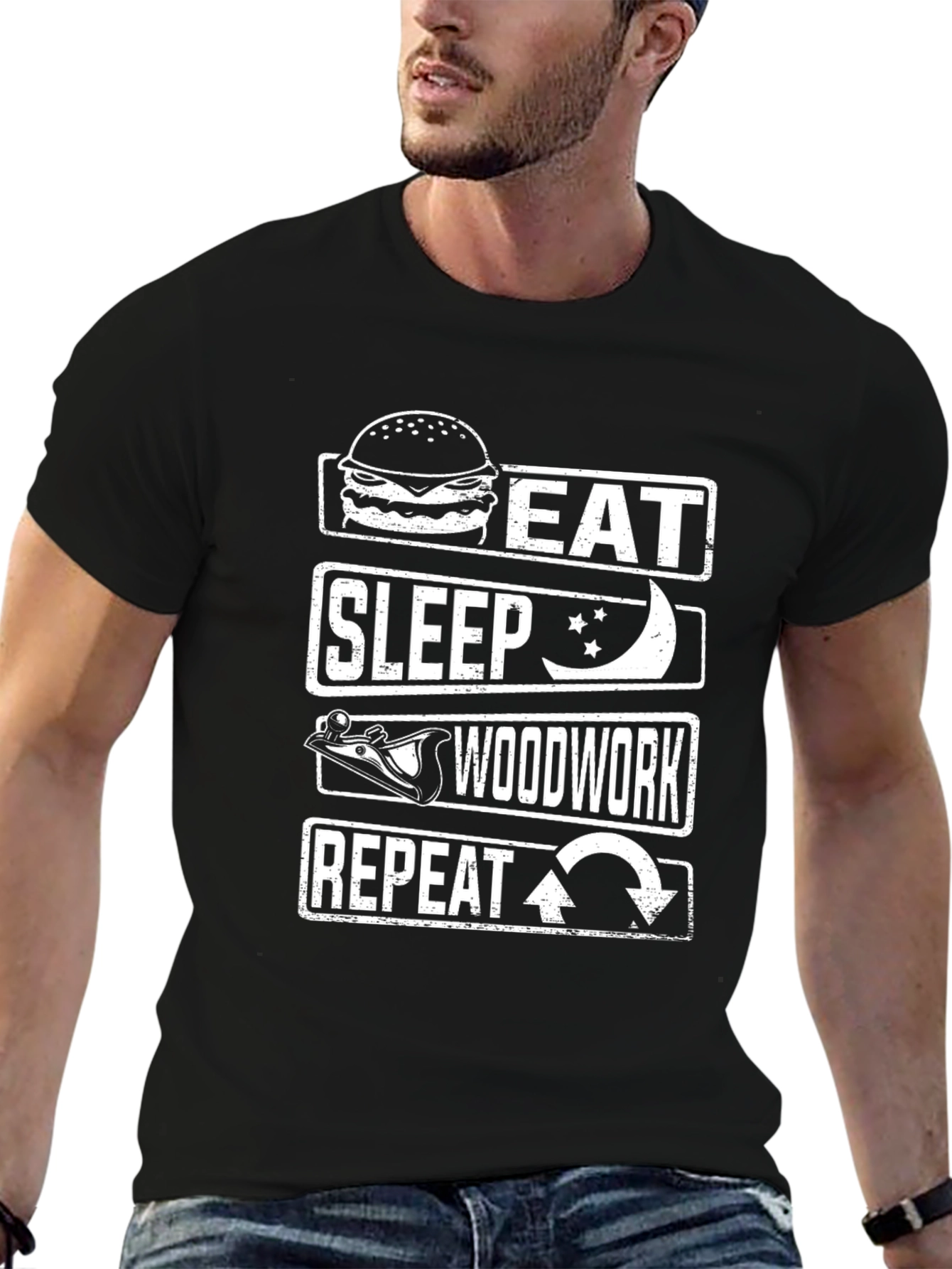 Black Eat Sleep Woodwork Repeat T-Shirt - Black view 6