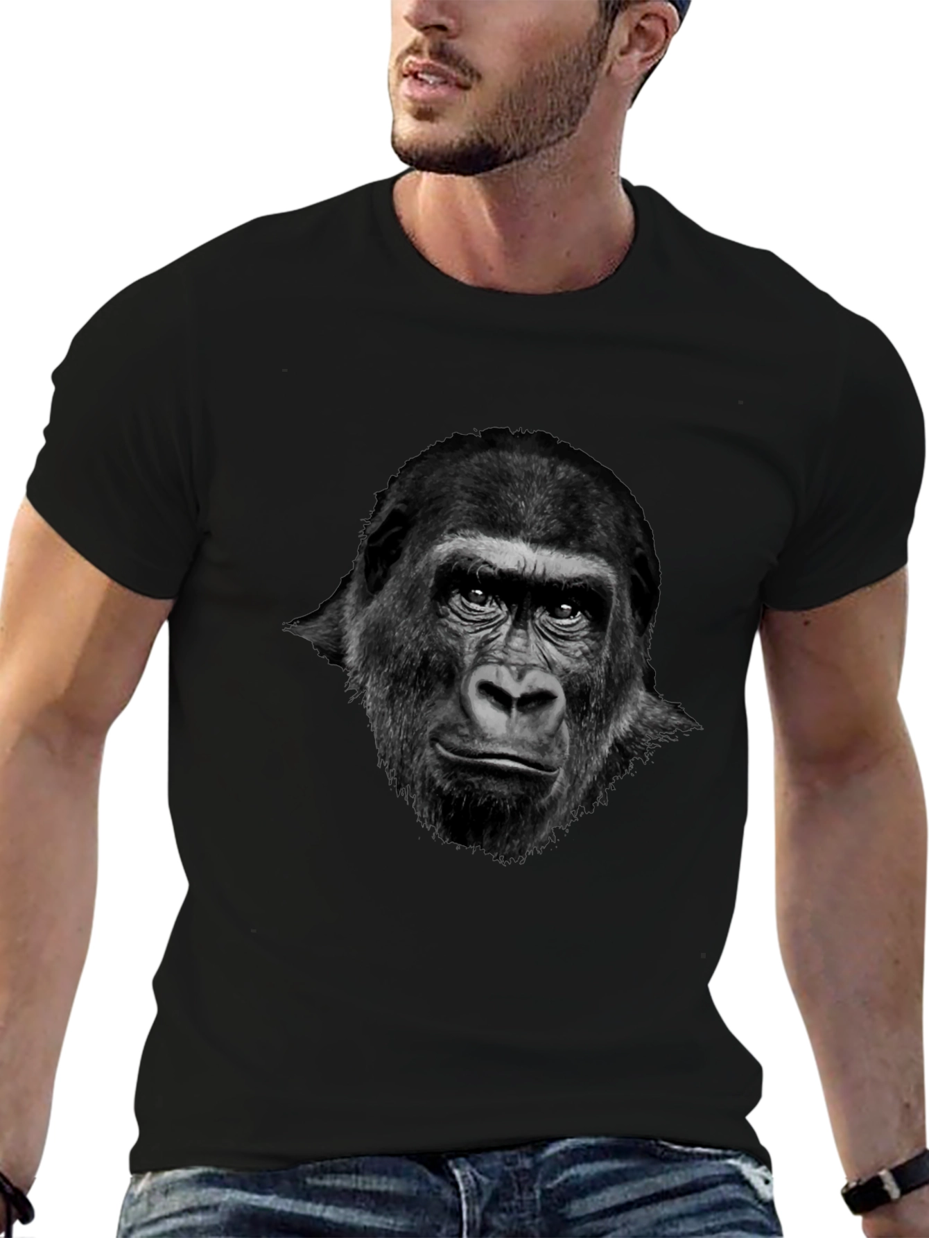 Black Gorilla Graphic Tee - Cool Animal Print Shirt view 6