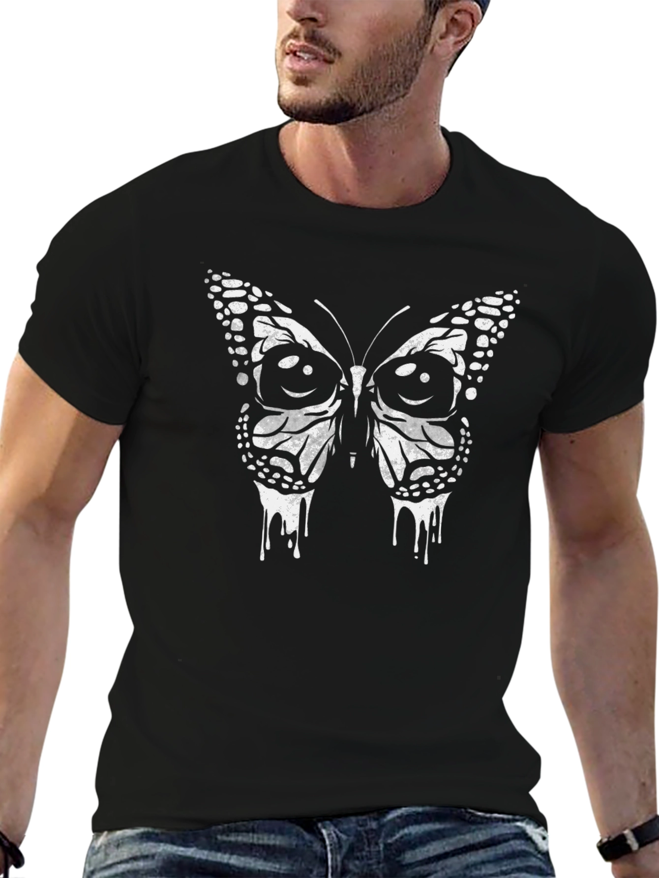 Butterfly Graphic Print Black T-Shirt - 6
