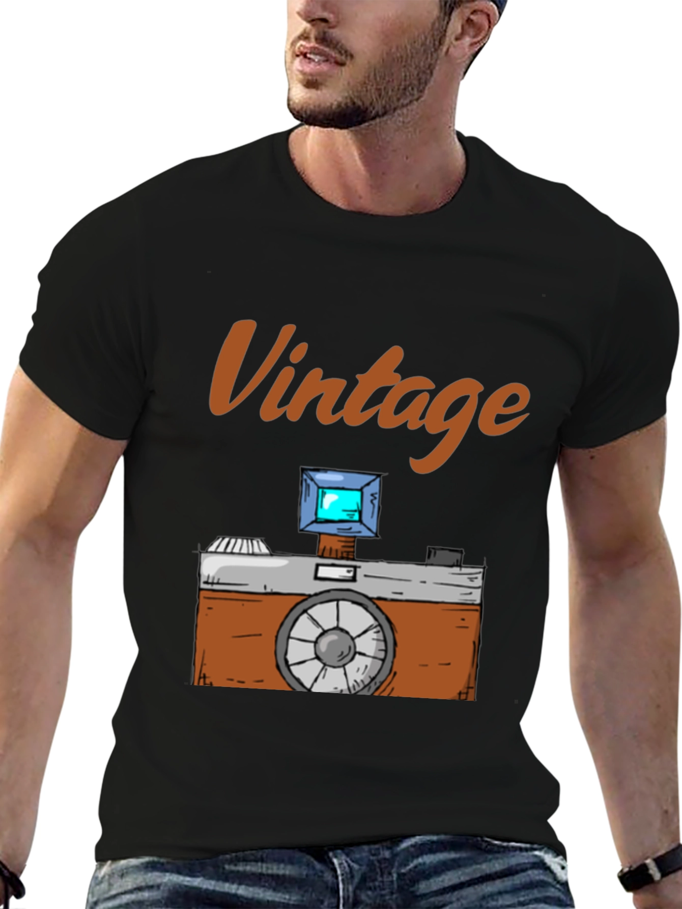 Black Vintage Camera Graphic T-Shirt - Classic Style view 6