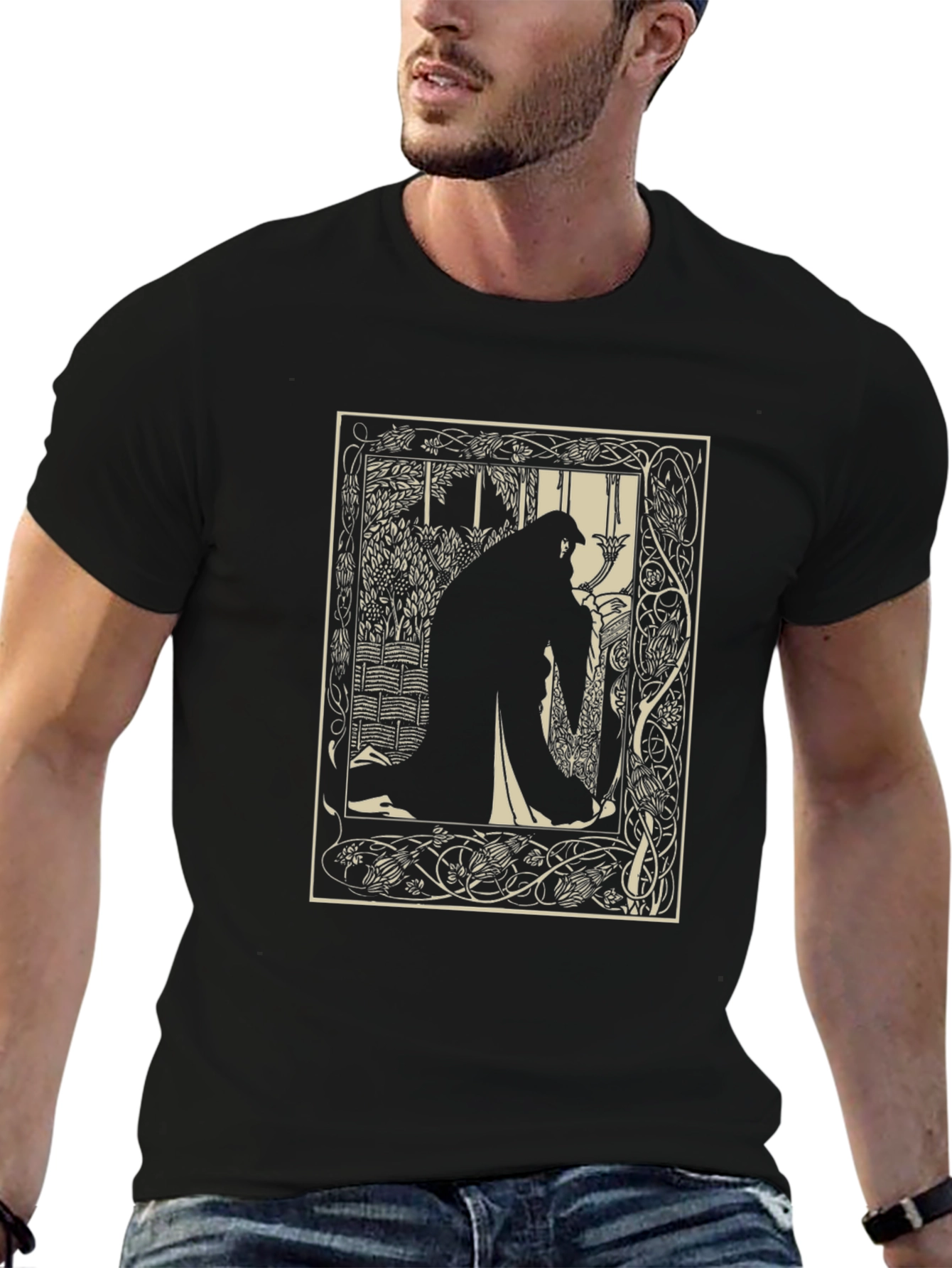 Black Art Nouveau Silhouette T-Shirt view 6