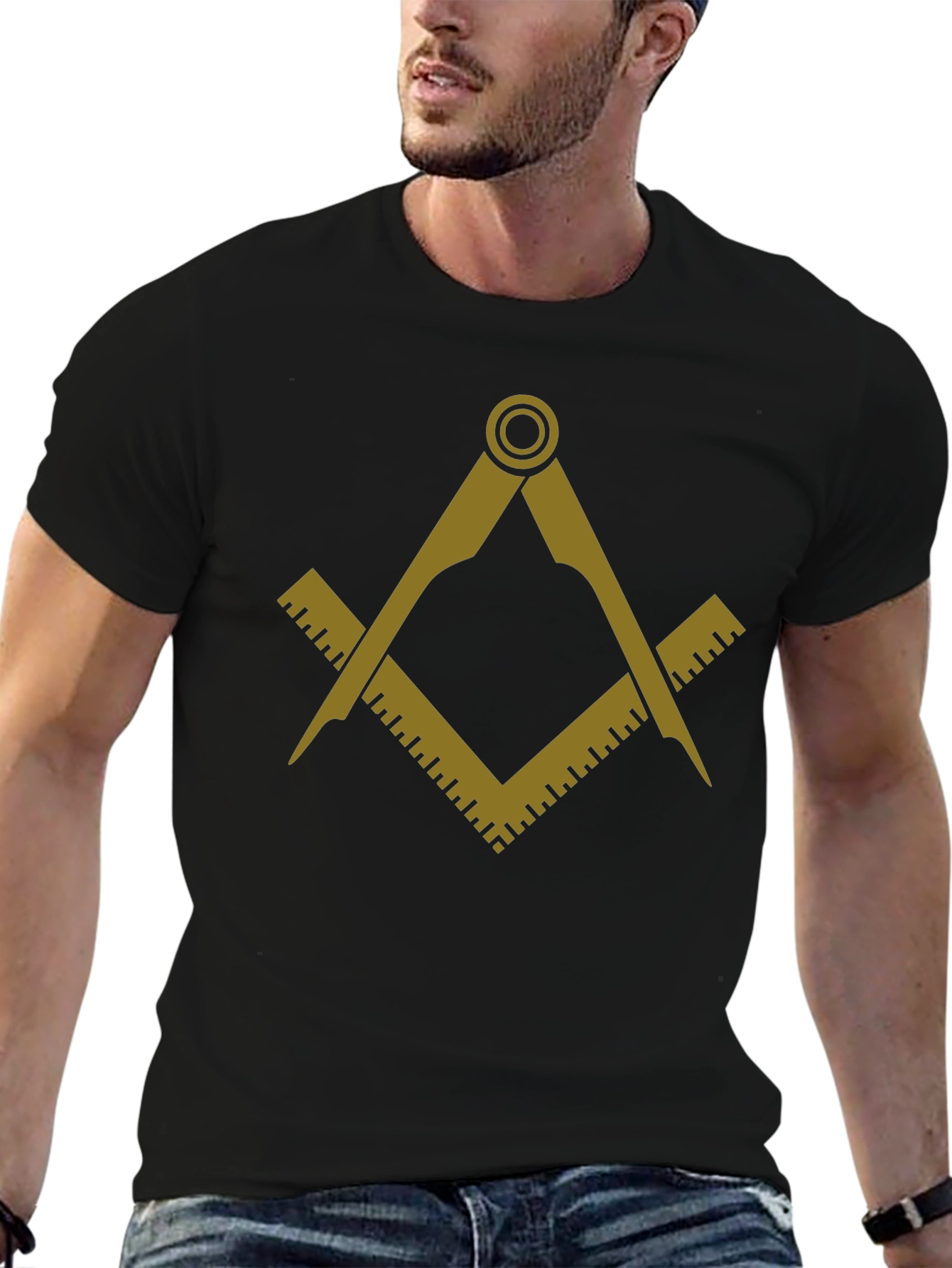 Black Masonic Square & Compasses T-Shirt view 6
