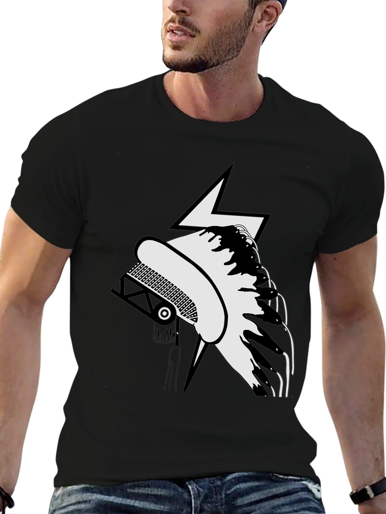 Black Stylish Black T-Shirt with Unique Graphic Design view 6
