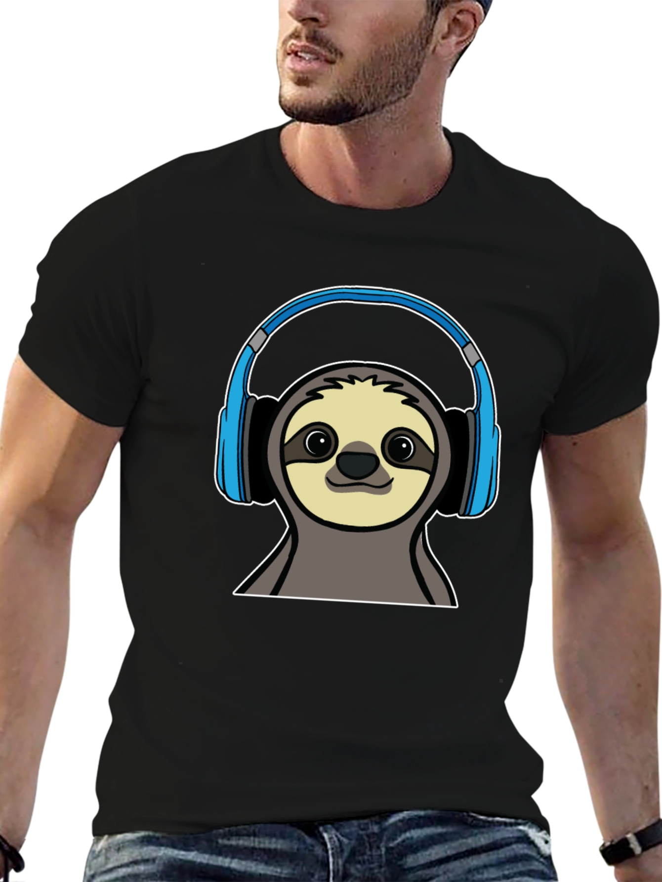 Black Sloth DJ T-Shirt - Cool Animal Graphic Tee view 6