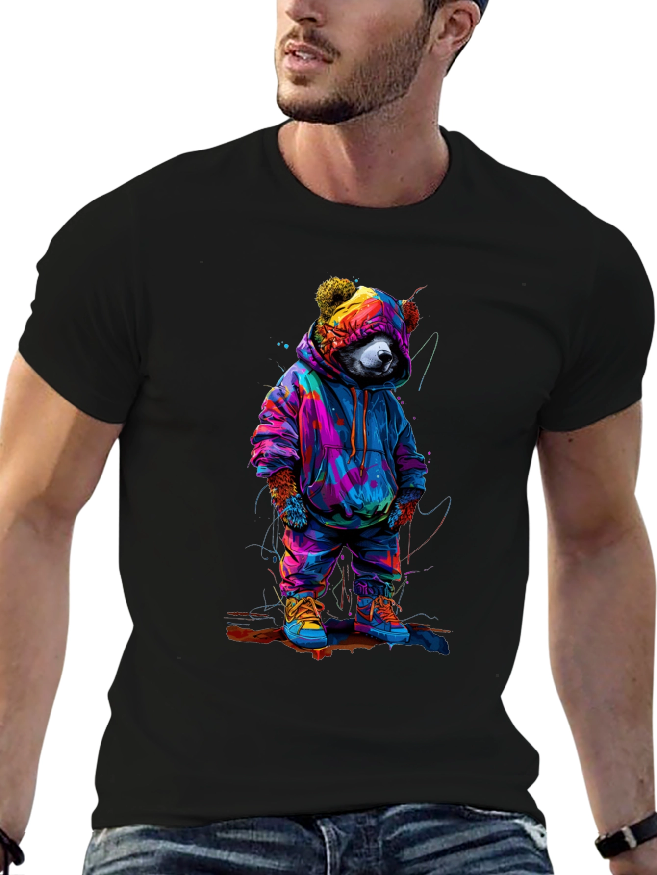 Black Cool Bear Graphic Tee - Trendy Streetwear view 6