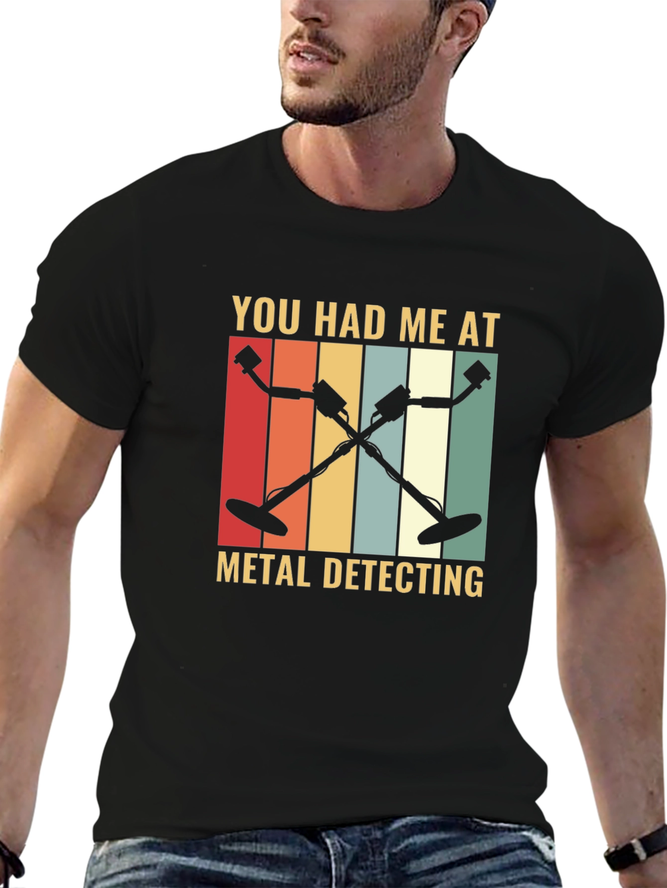 Black Metal Detecting Graphic Tee - Retro Hobby Shirt view 6