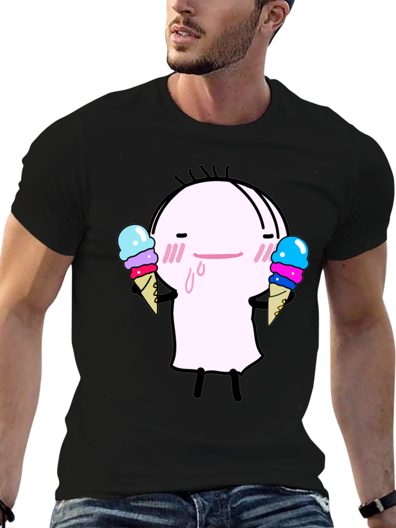 Black Cute Ice Cream Character Black T-Shirt view 6