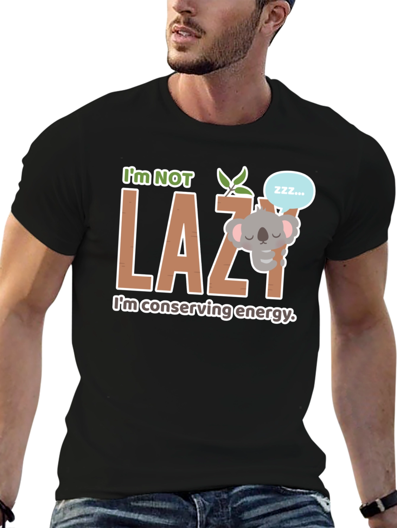 Black I'm Not Lazy Koala T-Shirt view 6