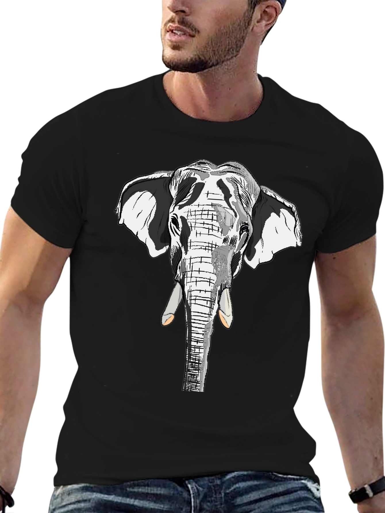 Black Elephant Graphic Print Black Cotton Tee view 6