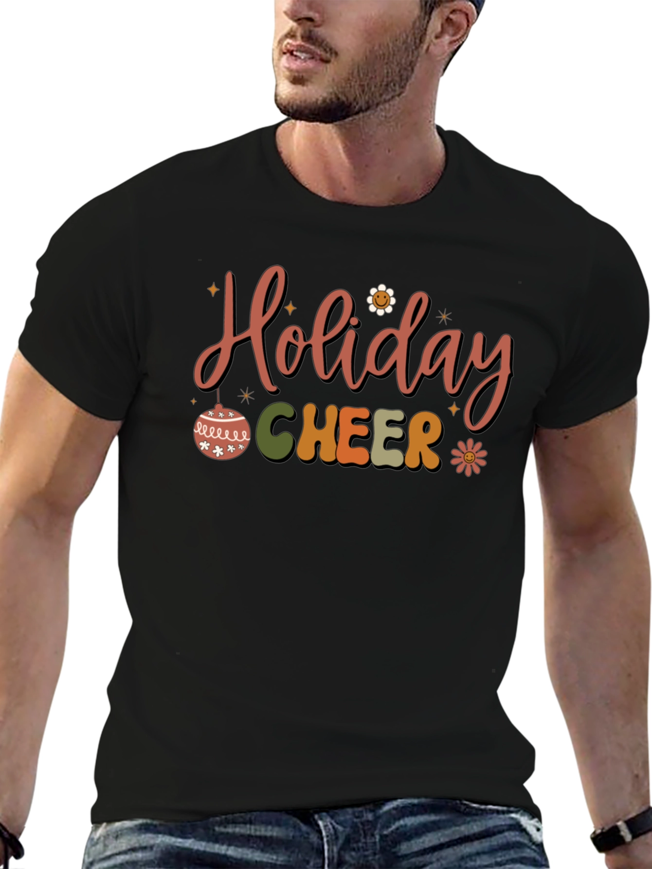 Black Holiday Cheer Graphic Tee - Festive Season Shirt view 6