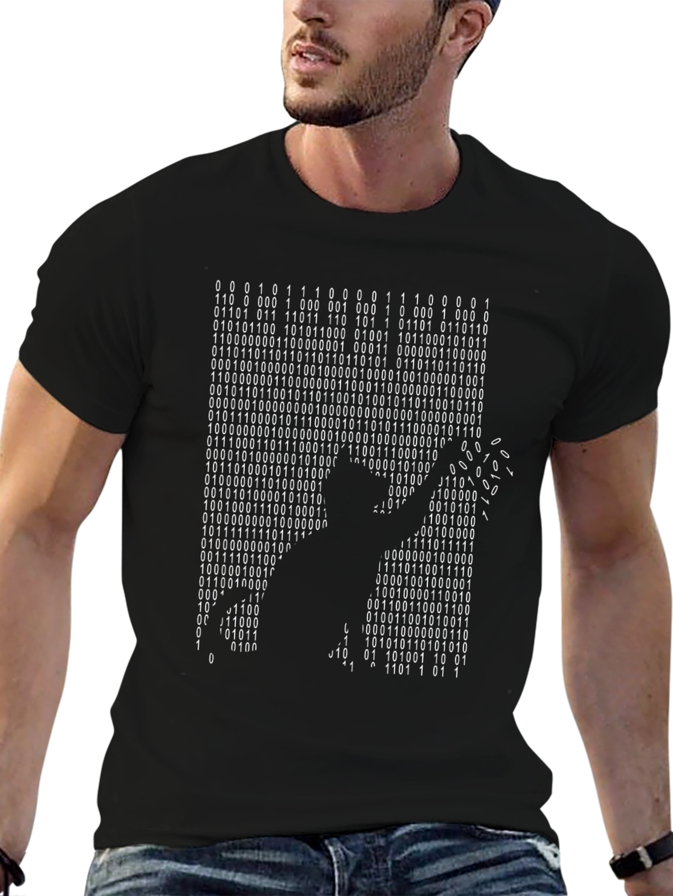 Black Binary Code Silhouette T-Shirt - Hacker Style view 6