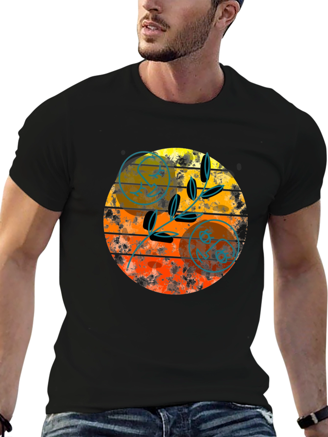 Black Retro Sunset Graphic Tee - Stylish Black T-Shirt view 6