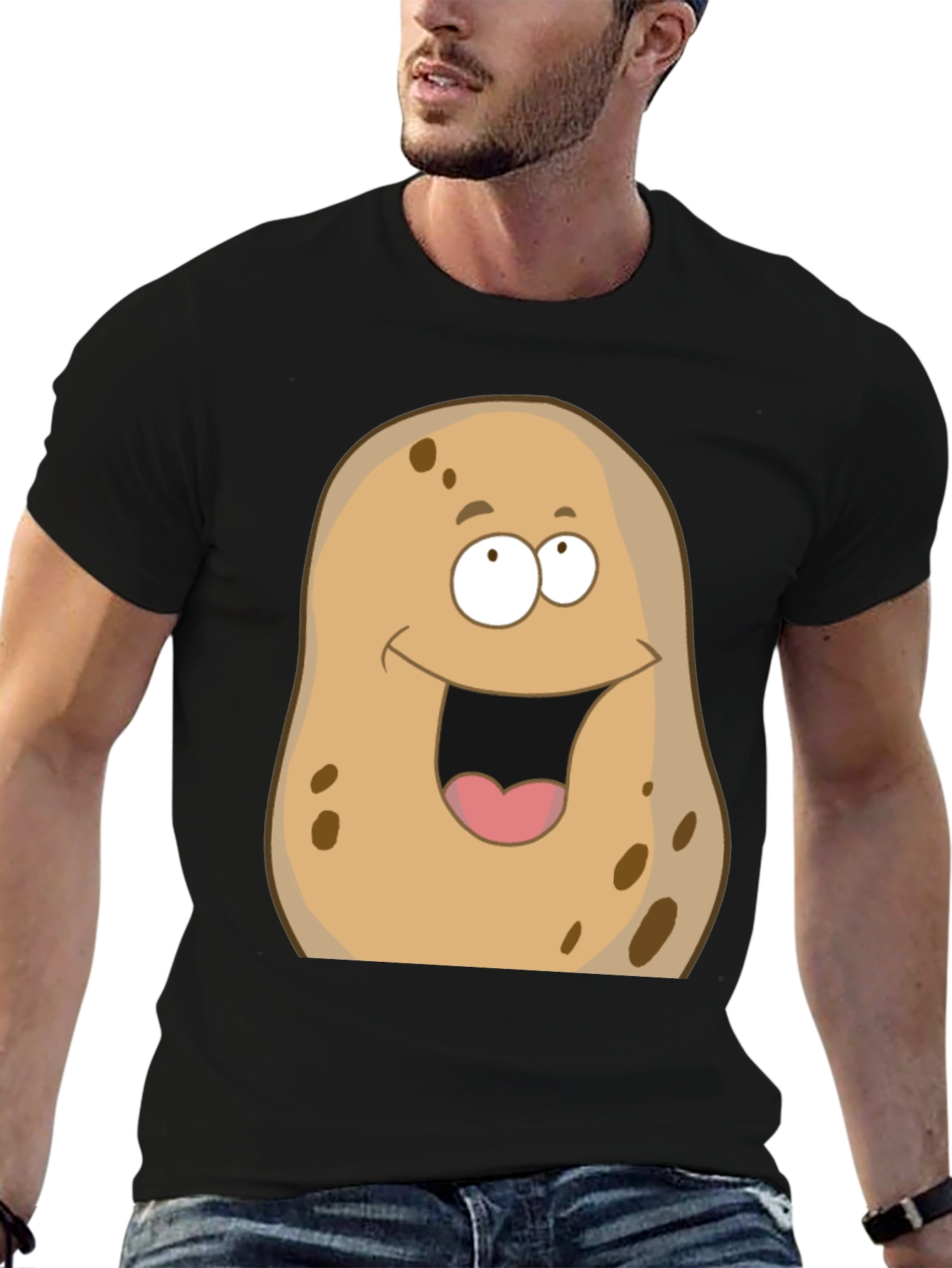 Black Funny Potato Graphic T-Shirt - Unisex Black Tee view 6