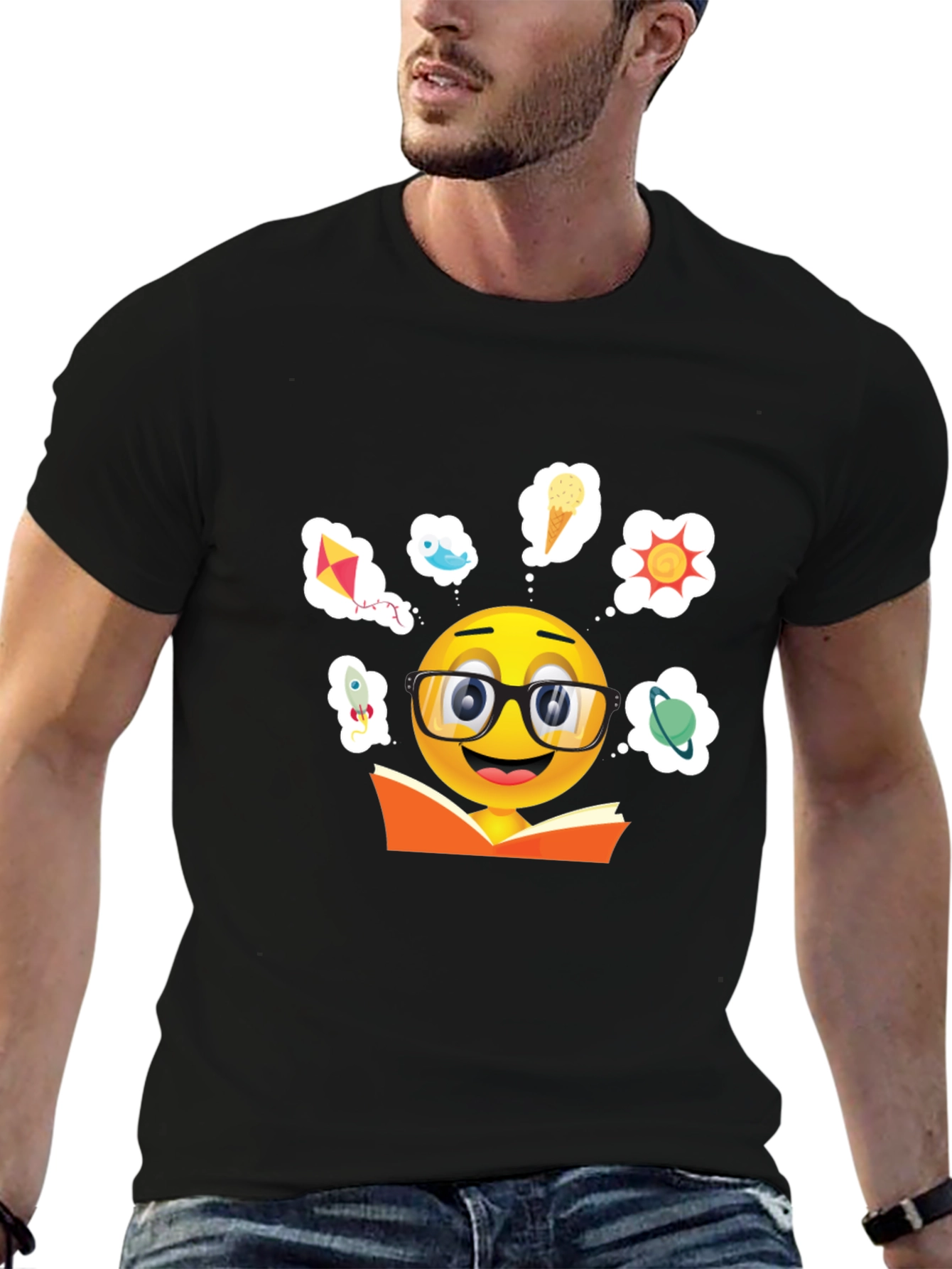 Black Bookworm Emoji Graphic T-Shirt view 6