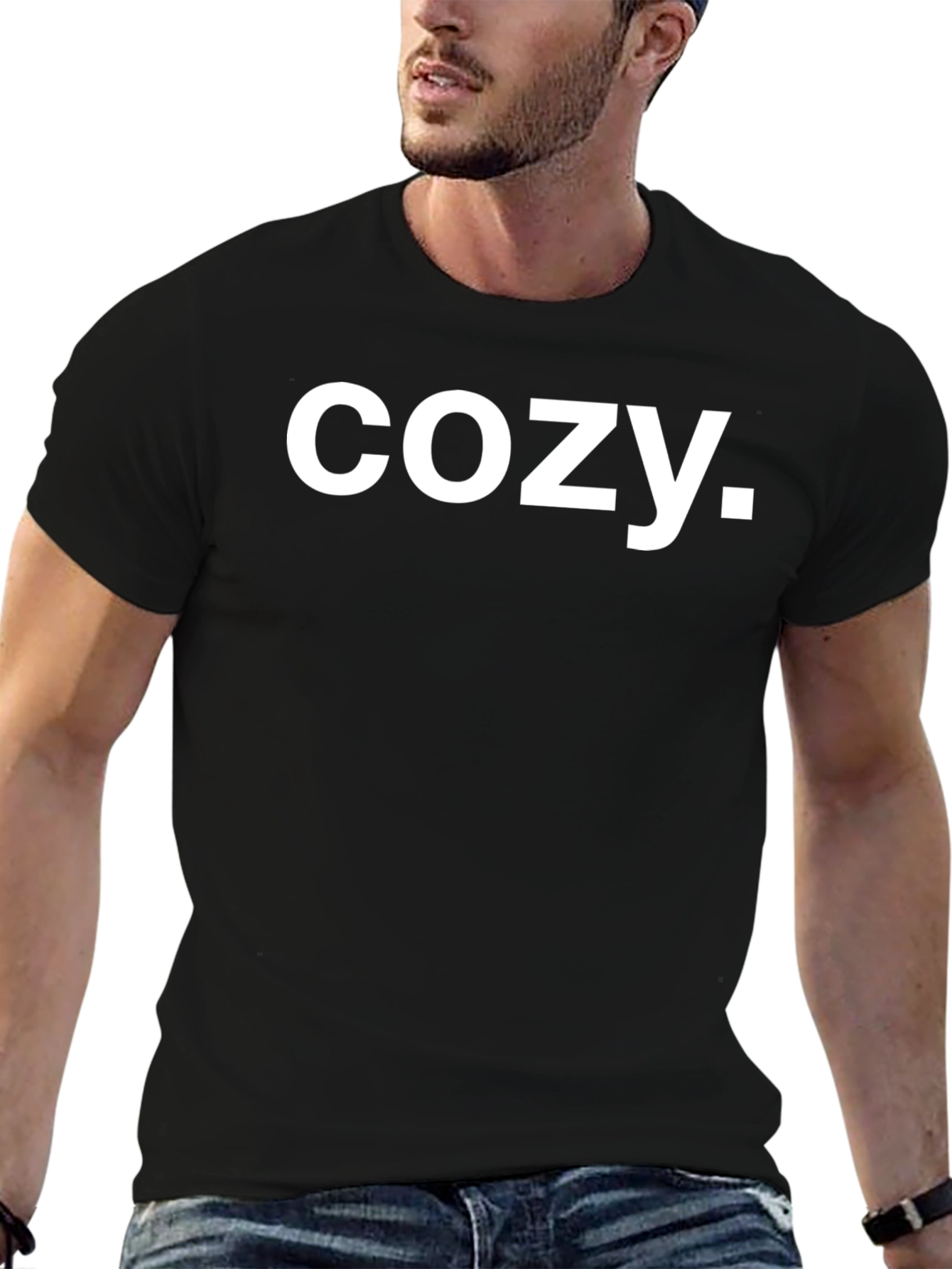 Black Cozy Tee - Black Cotton Blend T-Shirt view 6