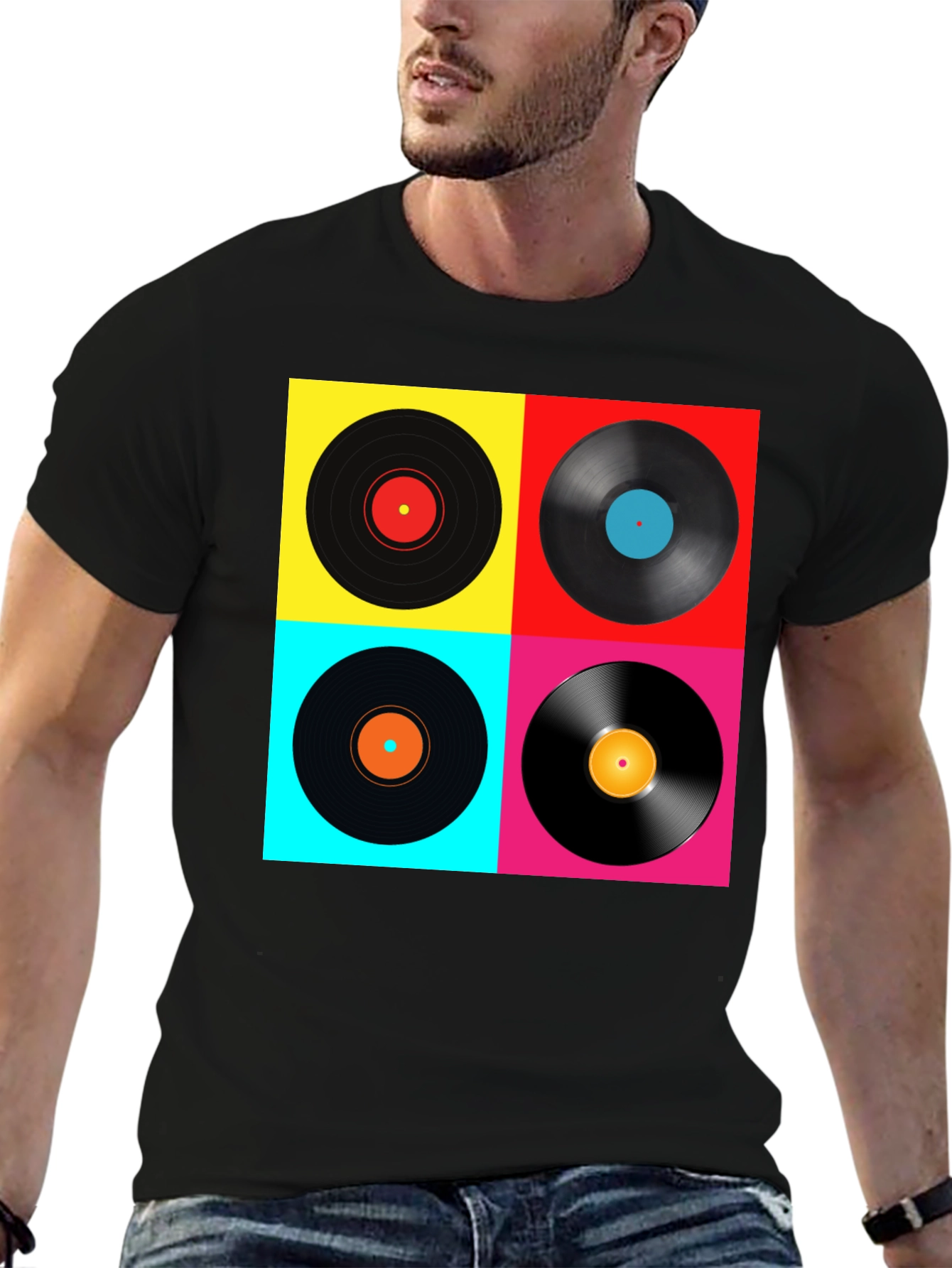 Black Retro Vinyl Record T-Shirt - Colorful Music Tee view 6