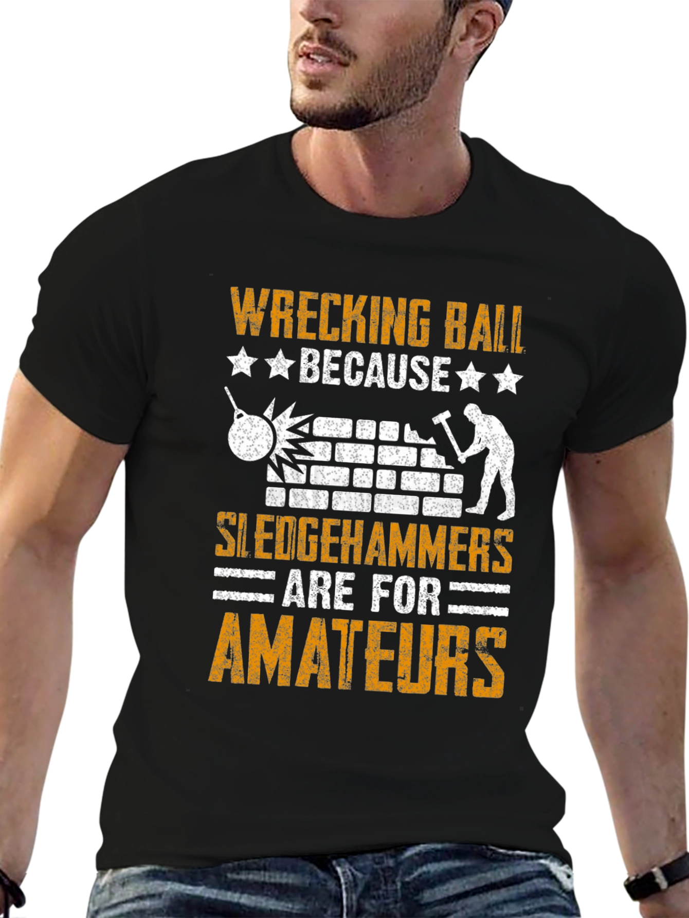Black Wrecking Ball T-Shirt: Demolition Humor view 6