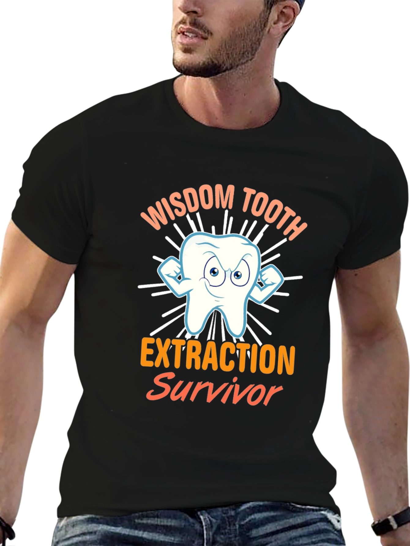 Black Wisdom Tooth Extraction Survivor T-Shirt Funny Dental Tee view 6