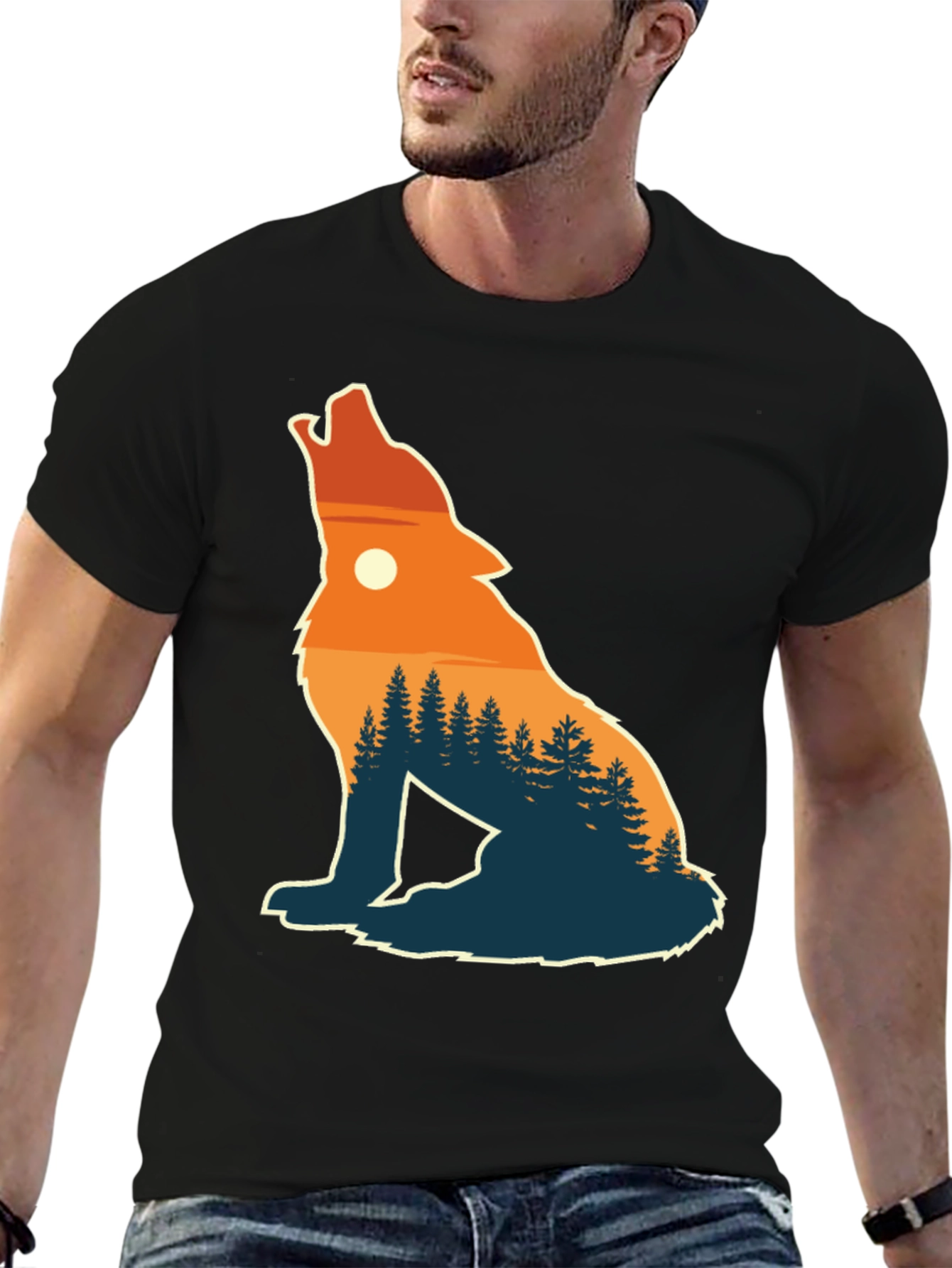 Black Wolf Silhouette Nature T-Shirt view 6