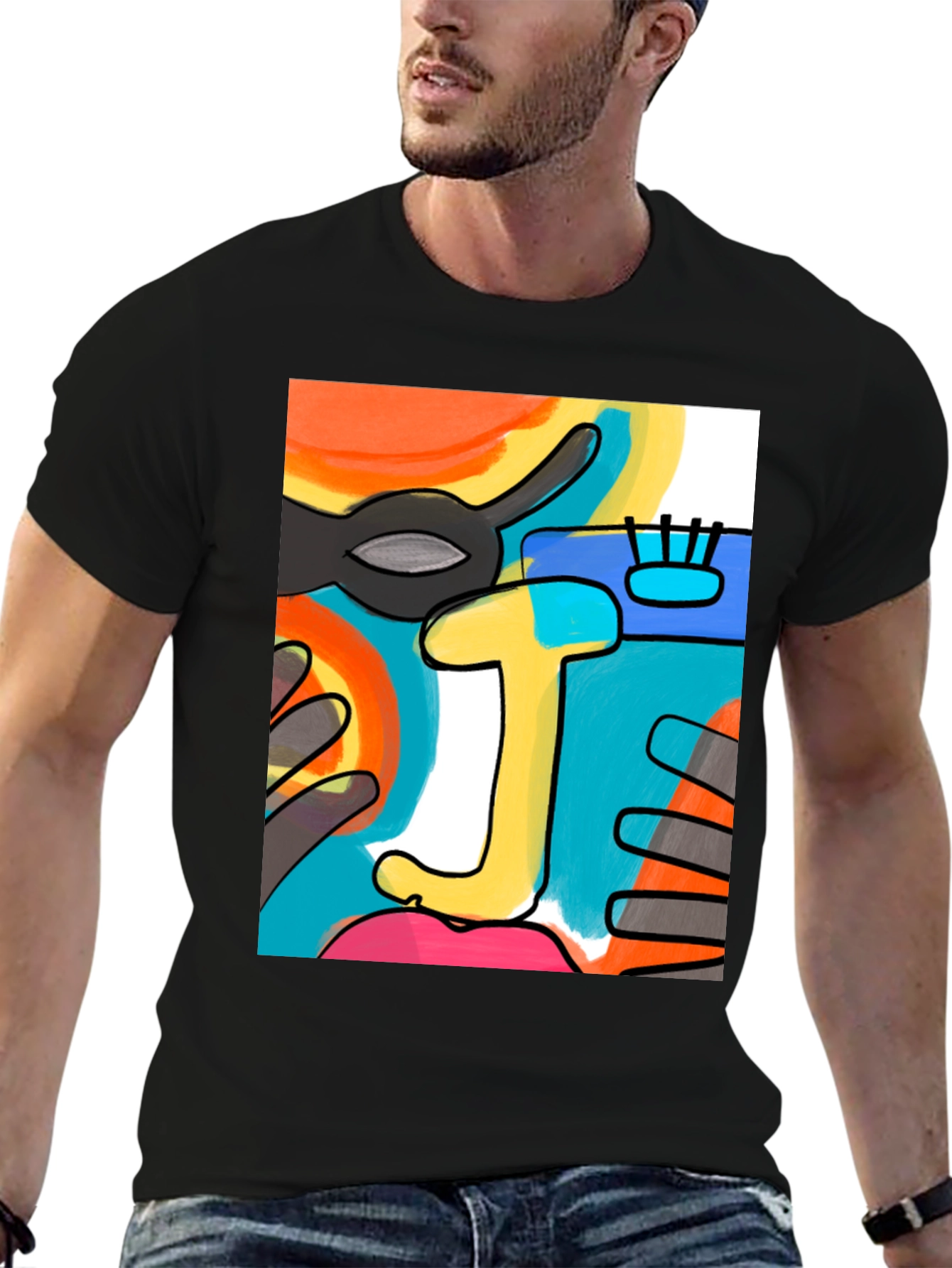 Black Abstract Art Graphic Tee view 6