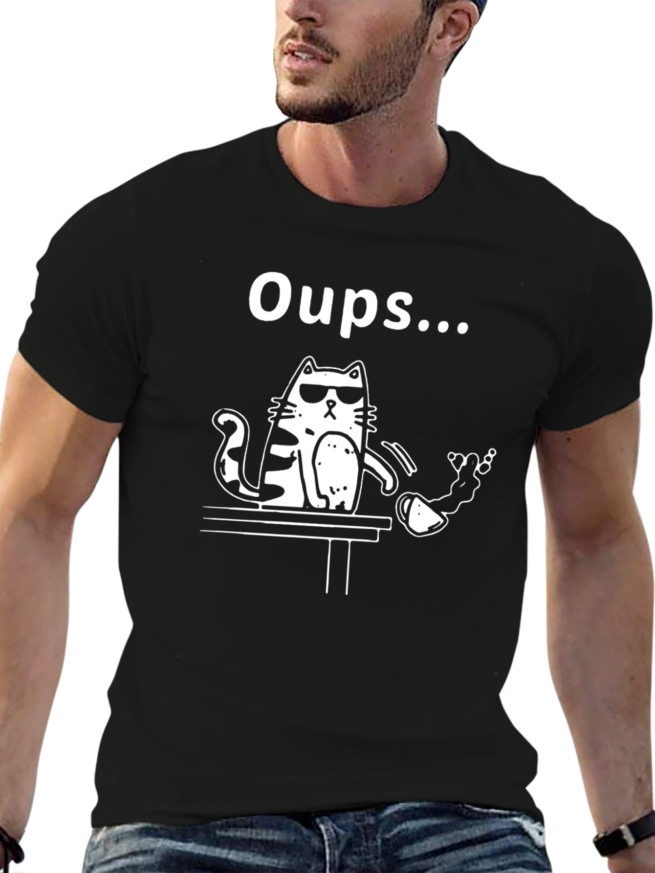 Black Oops Cat T-Shirt - Funny Graphic Tee for Cat Lovers view 6
