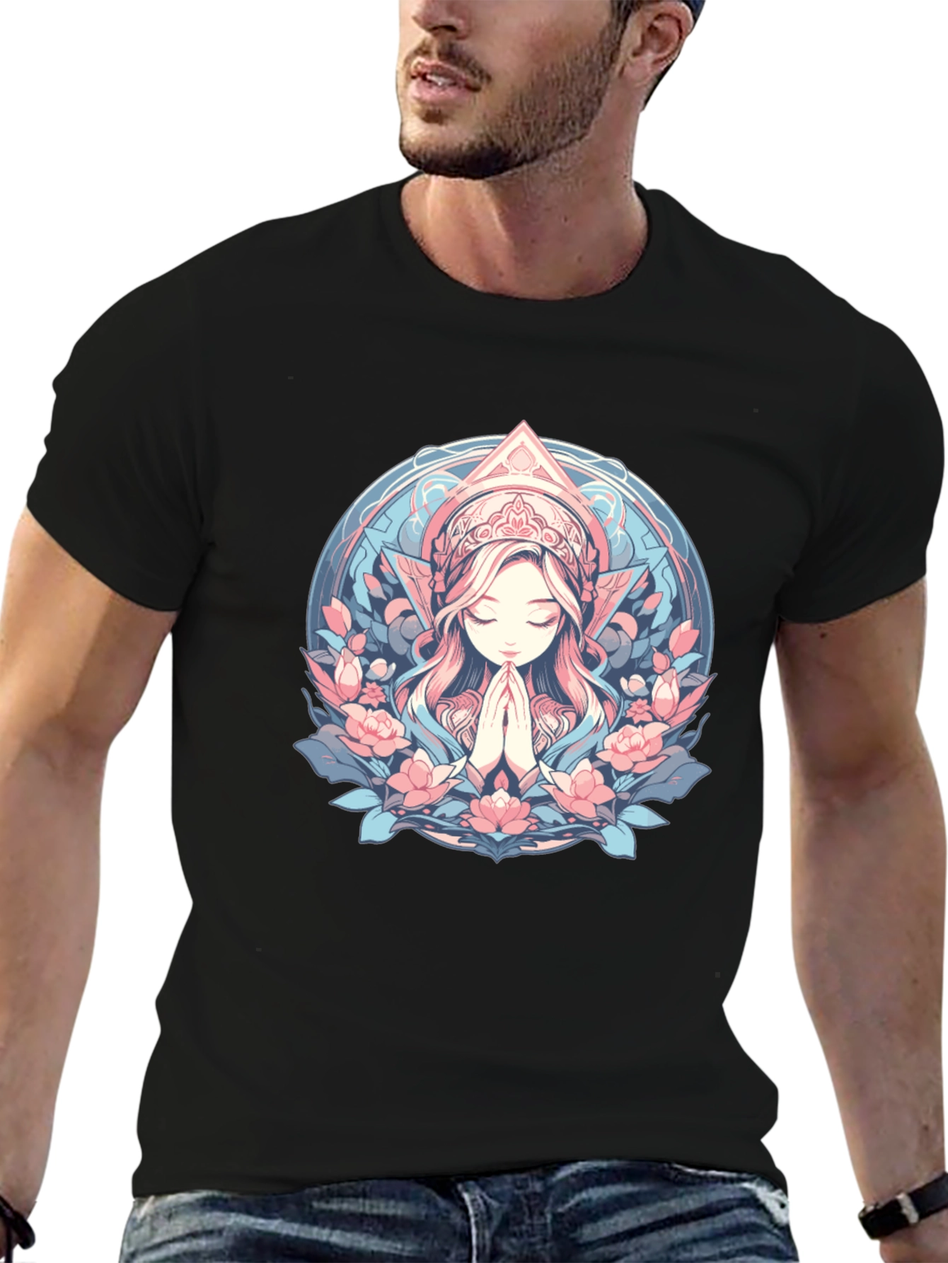 Black Praying Woman Floral T-Shirt view 6