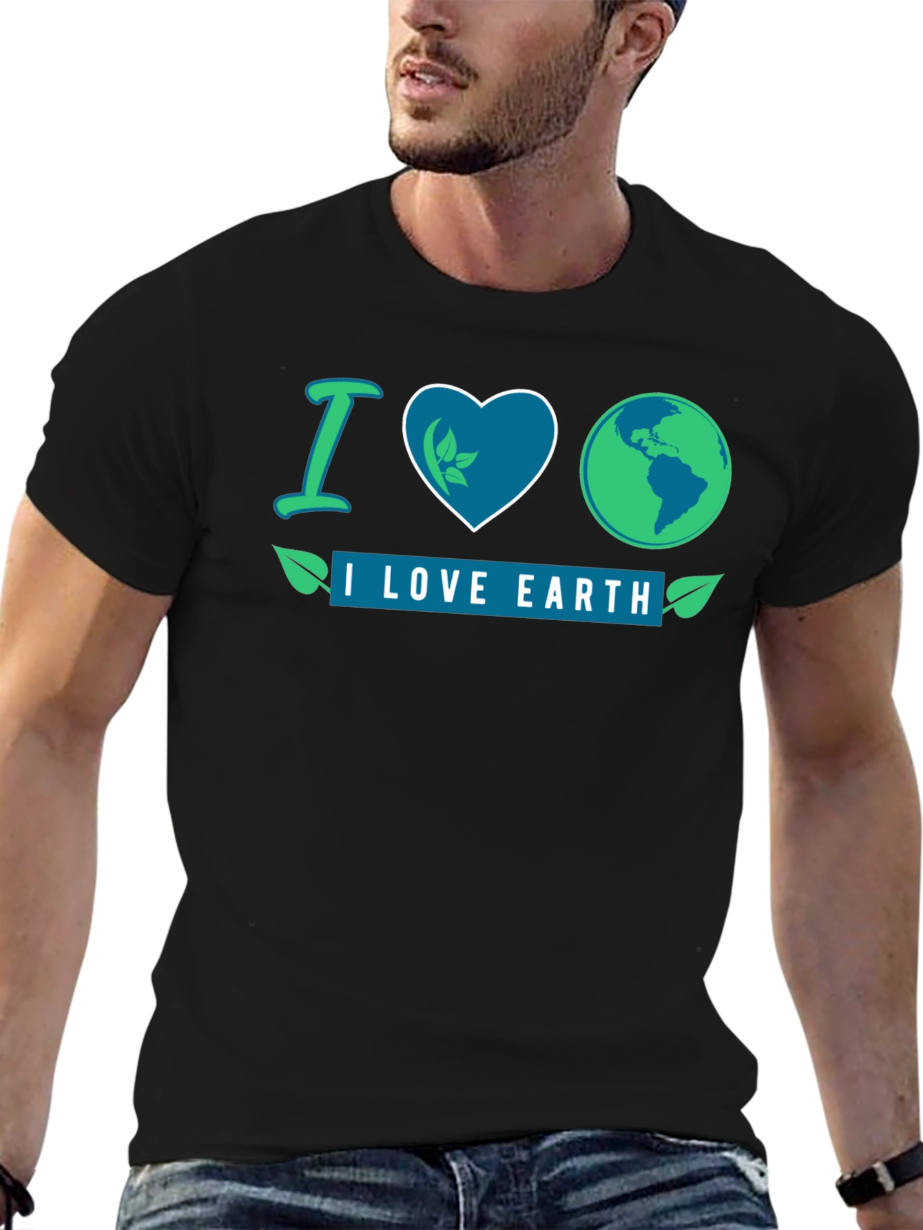 Black I Love Earth Black Graphic T-Shirt view 6