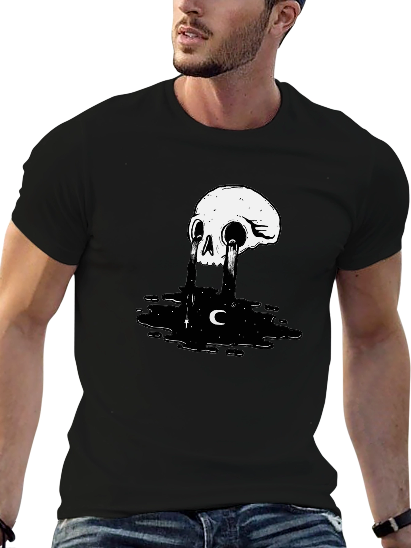 Black Skull Tears Graphic Tee - Black Cotton Blend view 6