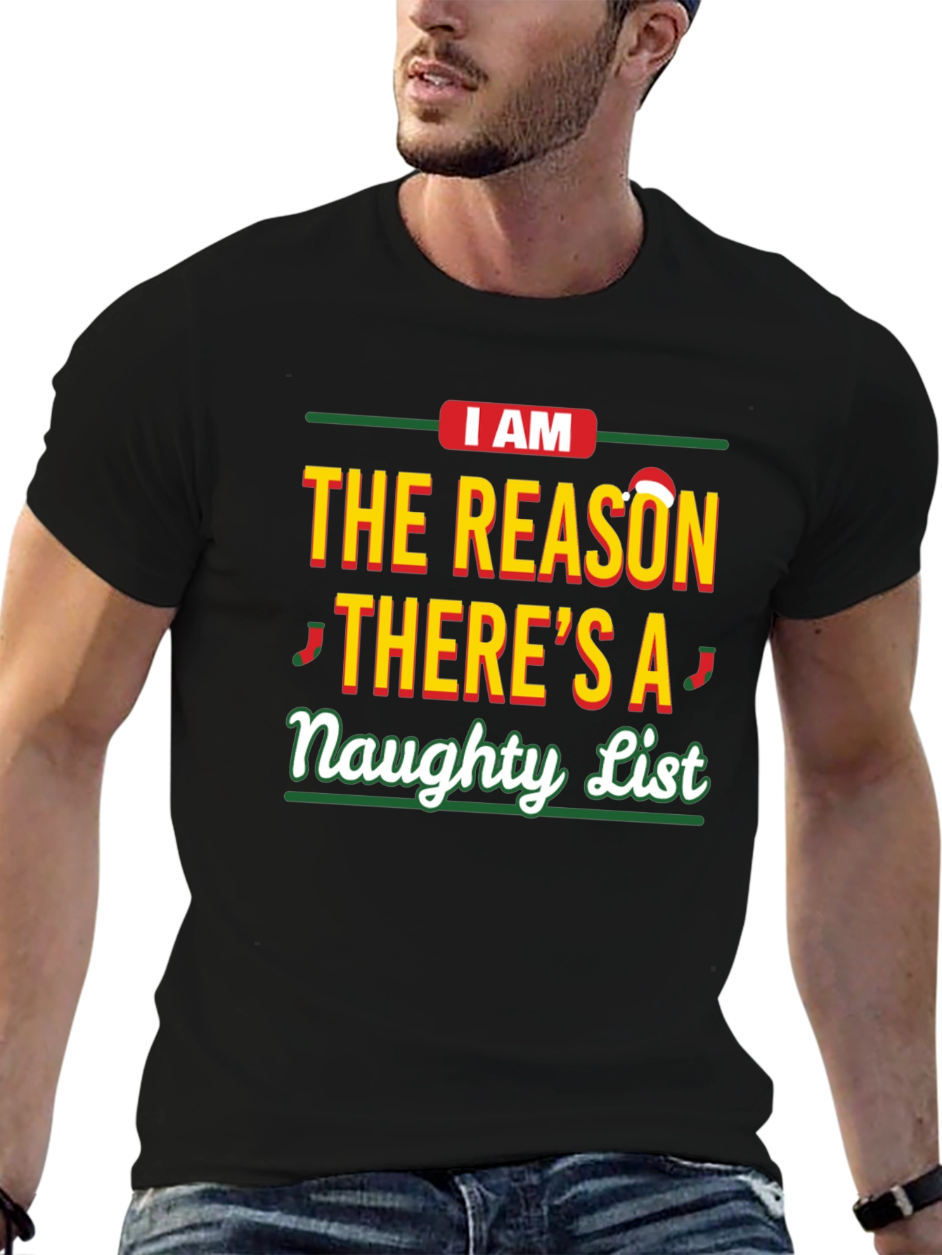 Black Naughty List Graphic T-Shirt - Funny Christmas Apparel view 6