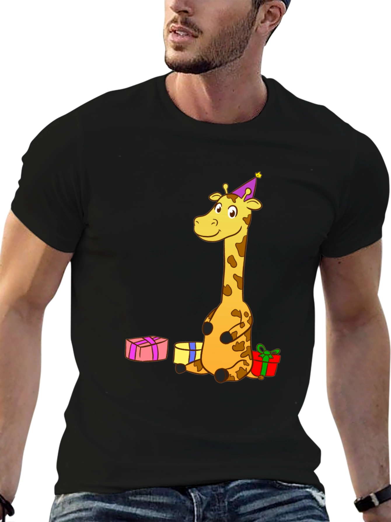 Black Giraffe Birthday T-Shirt - Fun Cartoon Tee view 6