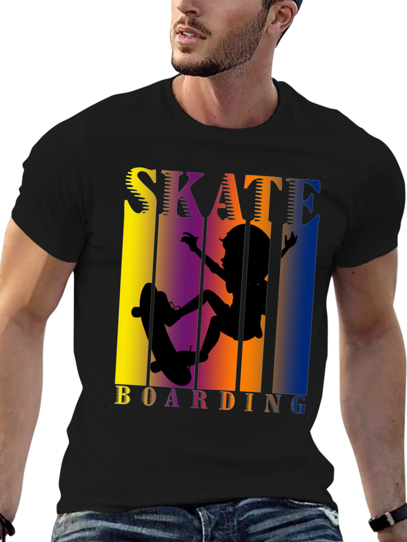 Black Skateboarding Graphic Tee - Cool Skater Design view 6